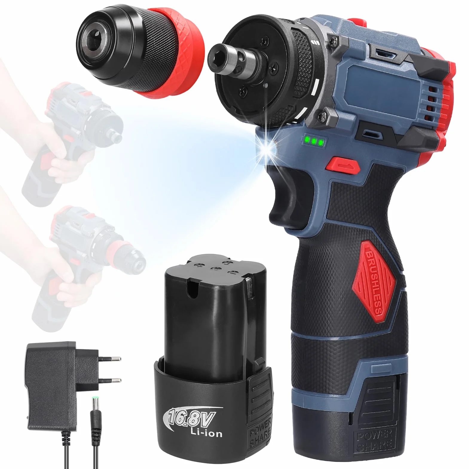 Trapano Avvitatore Batteria 21V, Weytoll 2 in 1Trapano avvitatore elettrico a batteria Motore brushless con coppia di 55 Nm