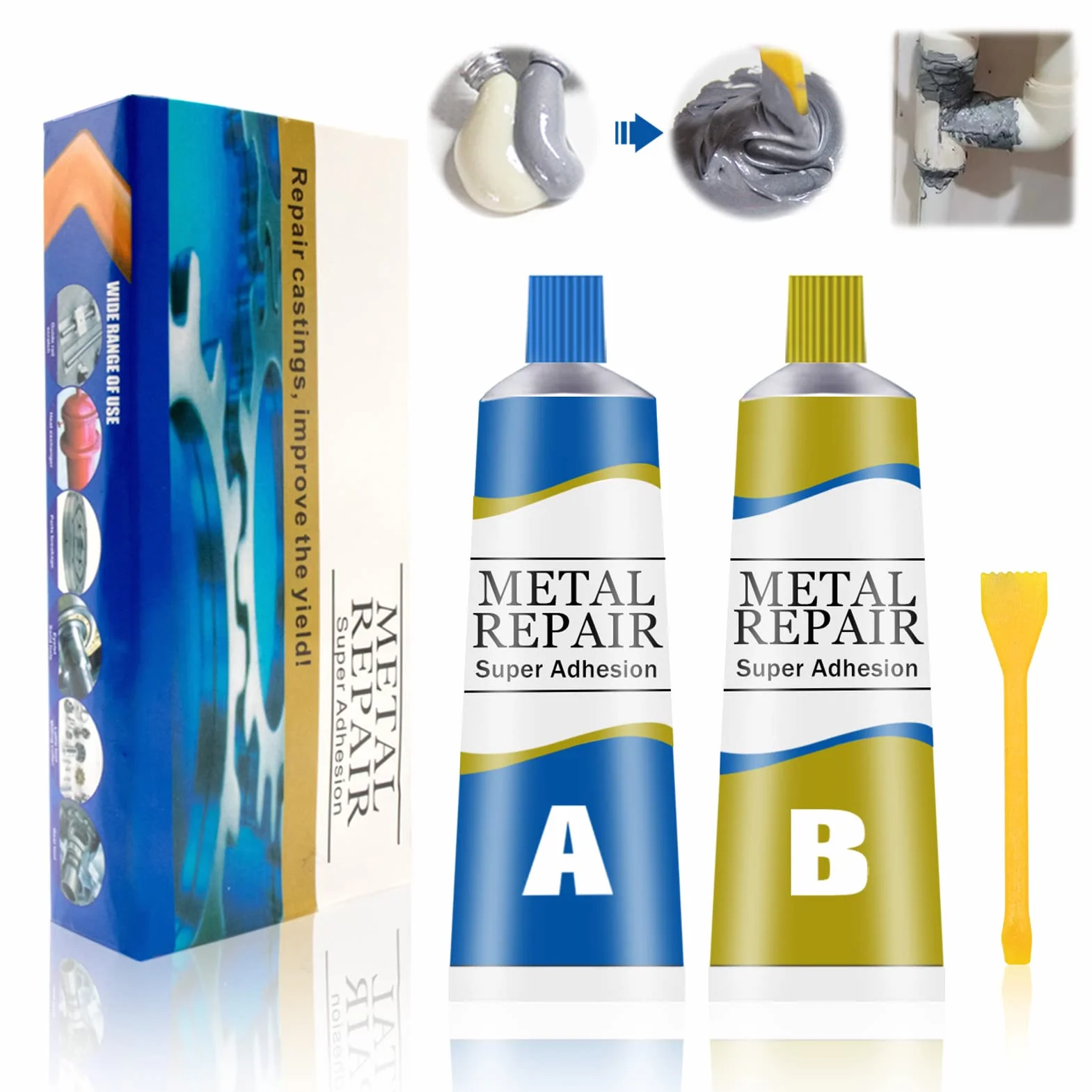 Colla Bicomponente per Metallo, Metallo Liquido, Bicomponente per Plastica, Resistenza Al Calore per Saldatura a Freddo Pasta per Riparazioni -100g