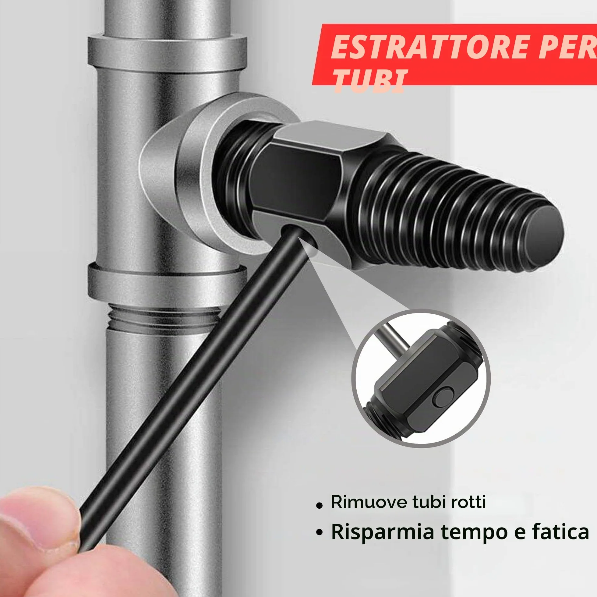 Estrattore di Tubi. Estrattore per Viti Danneggiate e Bulloni Rotti da ½ a ¾ Pollici. Toglifilo a Doppia Testa con Leva Ausiliaria. Acciaio al Carbonio.