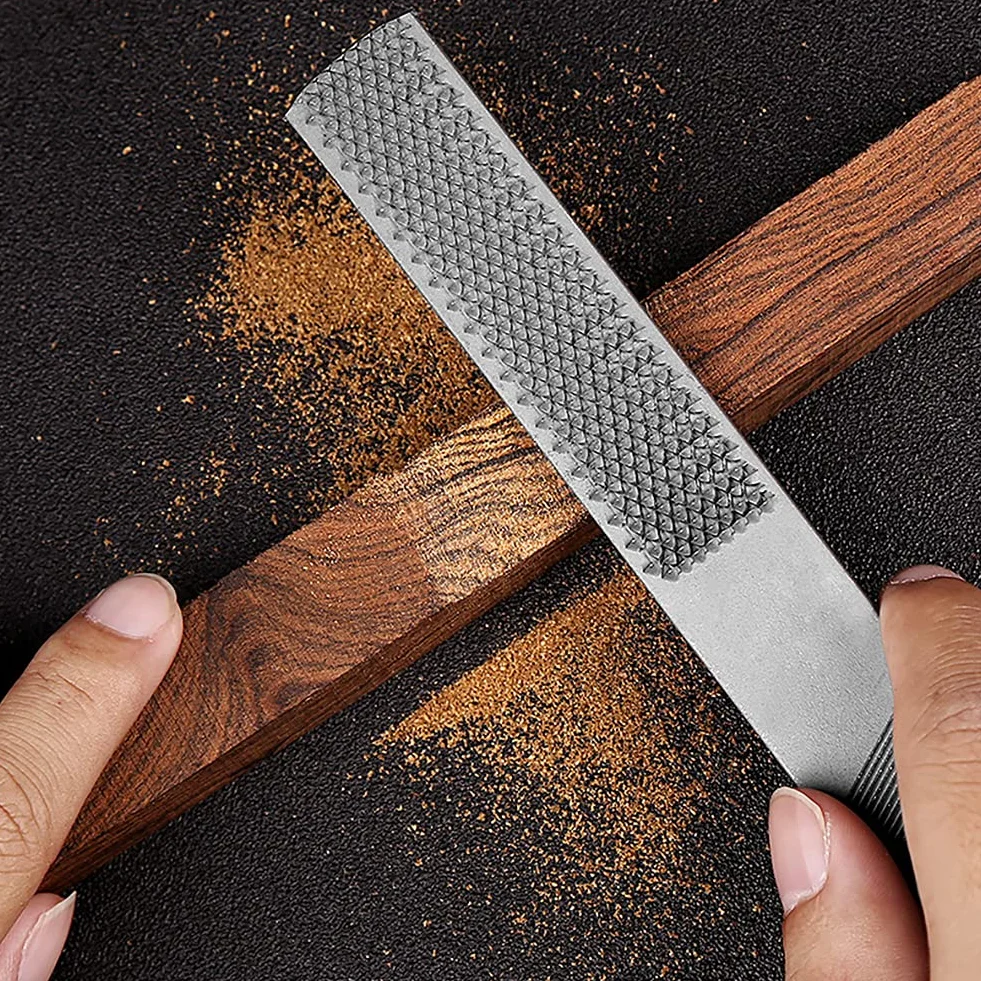 Raspa per Legno 4 in 1, Lima Acciaio 200mm. Superfici Piana/Mezza Tonda (Grossa/Fine). Senza Manico per Falegnameria, Liuteria e Riparazione Pianoforte. Attrezzo da Lavoro