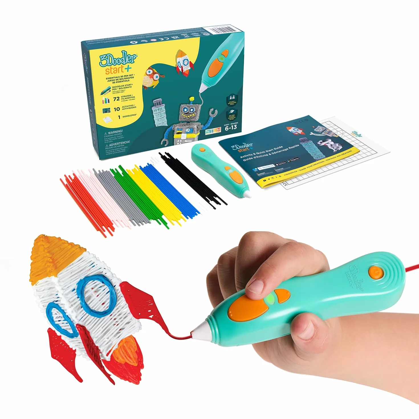 3Doodler Start+ Essentials Set di Penna 3D per Bambini, Facile da Usare, Kit di Attività Artistica per Imparare da Casa, Giocattolo Educativo STEM per Ragazzi e Ragazze di 6 anni e più