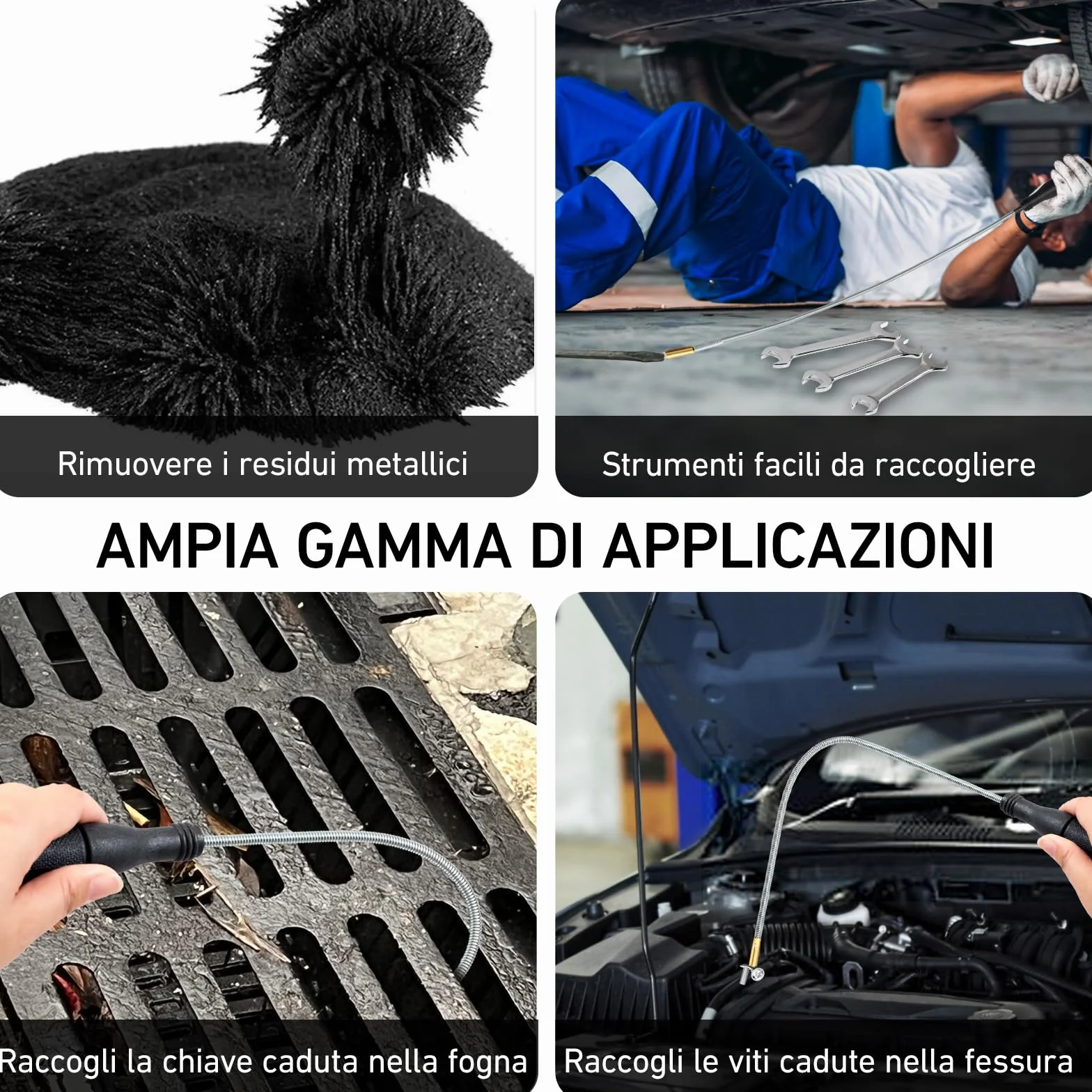 1 Calamita Telescopica (55cm) + 1 Asta Magnetica Flessibile e Curva (55cm), Calamita Flessibile Officina, Può Raccogliere Negli Interstizi viti, Chiavi e Altre Piccole Parti