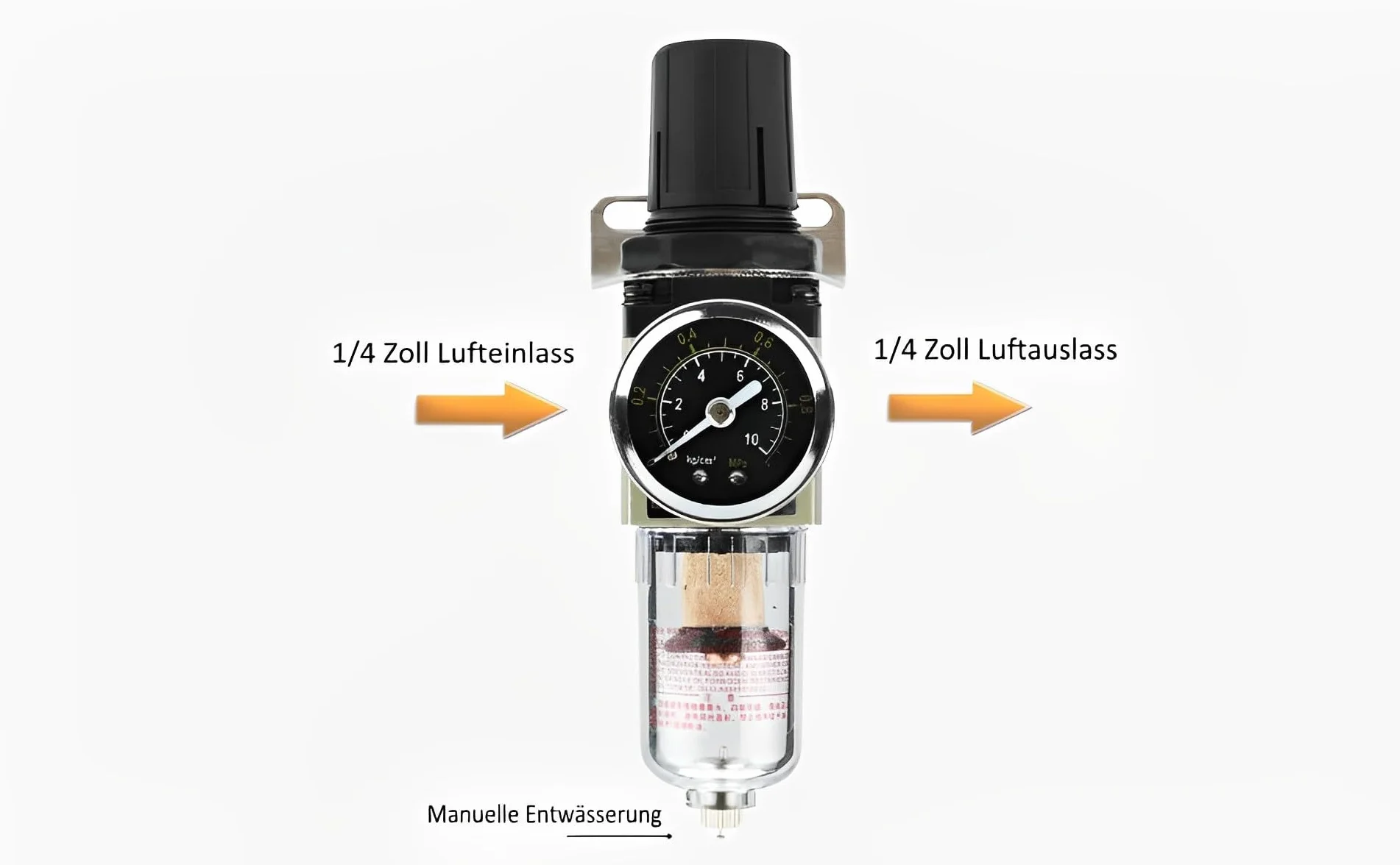 Nuovo separatore d'acqua Riduttore di pressione Regolatore d'aria compressa per compressore d'aria compressa, filtro 1/4 di pollice