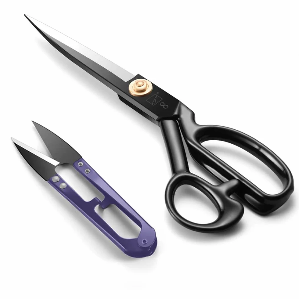 Forbici da Sarto in Acciaio ad Alto Tenore di Carbonio, 22,5 cm, con Tagliafilo per Tagliare Abbigliamento, Tessuto, Pelle (mano destra)