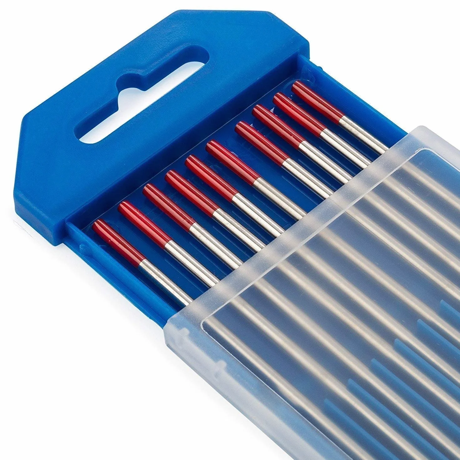TEN-HIGH WIG - Elettrodo in tungsteno WT-20, 2,4 x 175 mm, 10 aghi di tungsteno per saldatura TIG, colore: Rosso