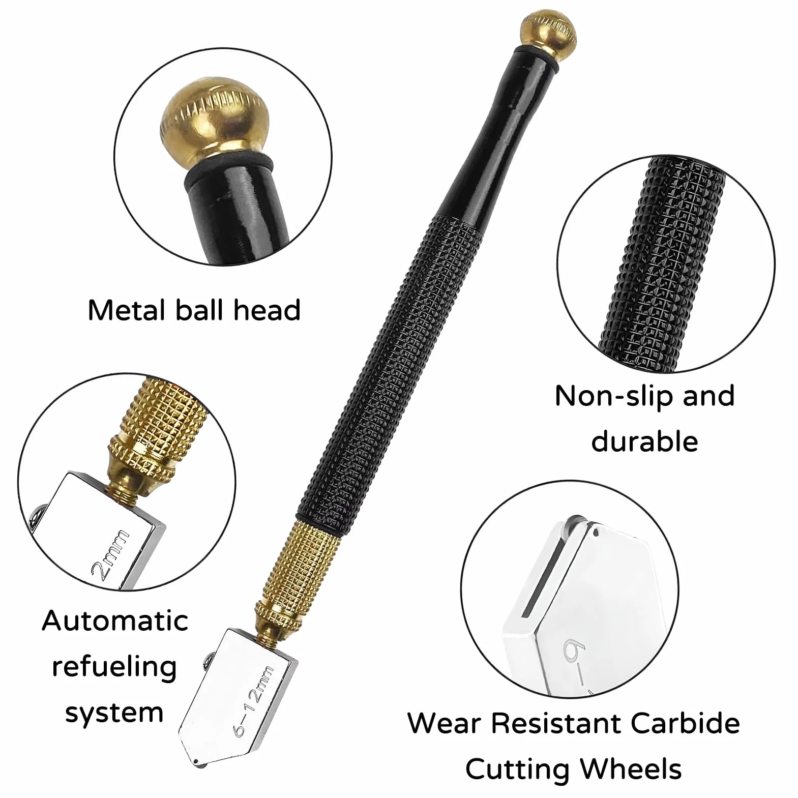 Tagliavetro, tagliavetro, tagliavetro per vetro spesso, tagliavetro, con 3 teste di taglio in metallo duro, adatto per tagliare vetro spesso (2 mm - 20 mm)