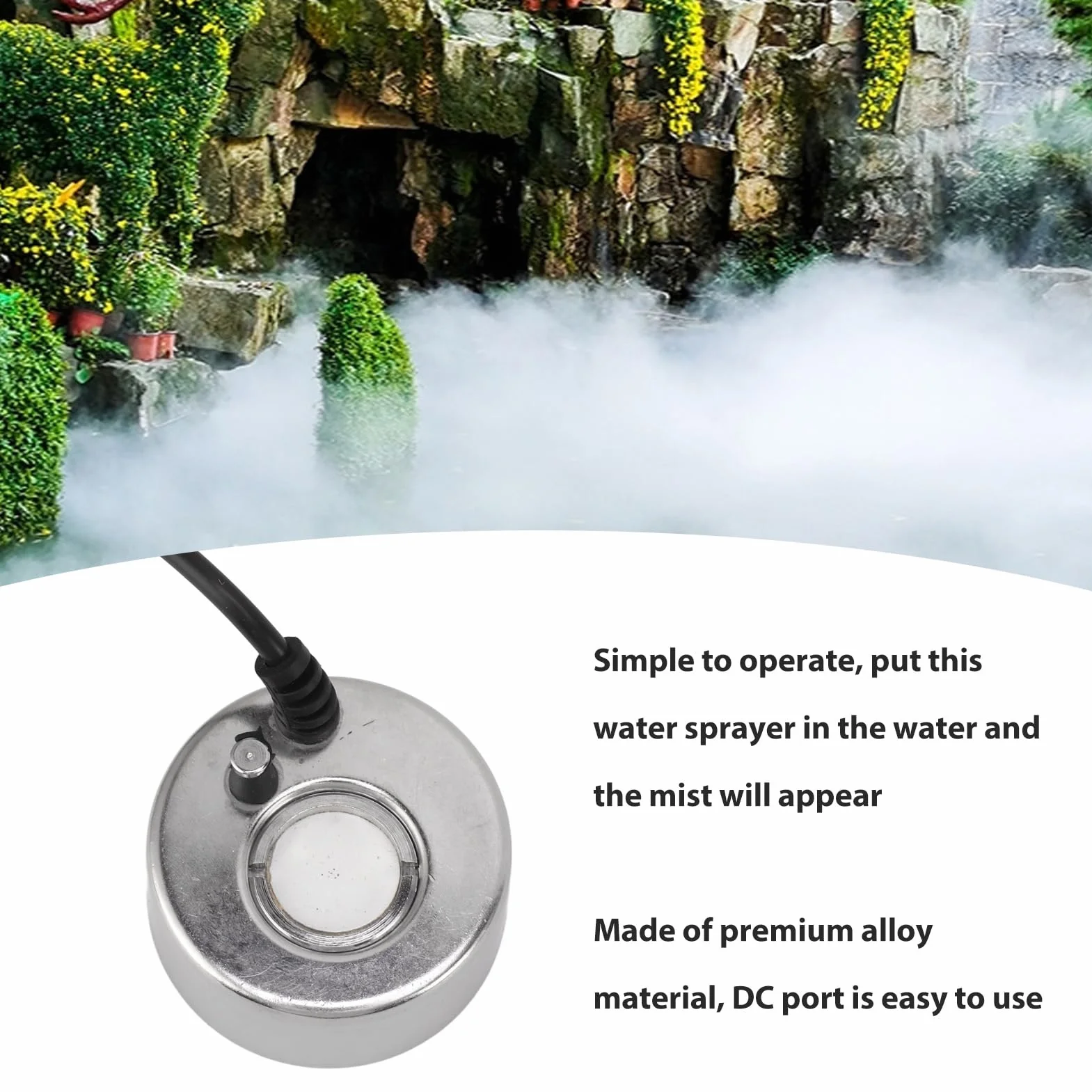 Nebulizzatore ad ultrasuoni in acciaio inossidabile DC 12V per fontana d'acqua stagno