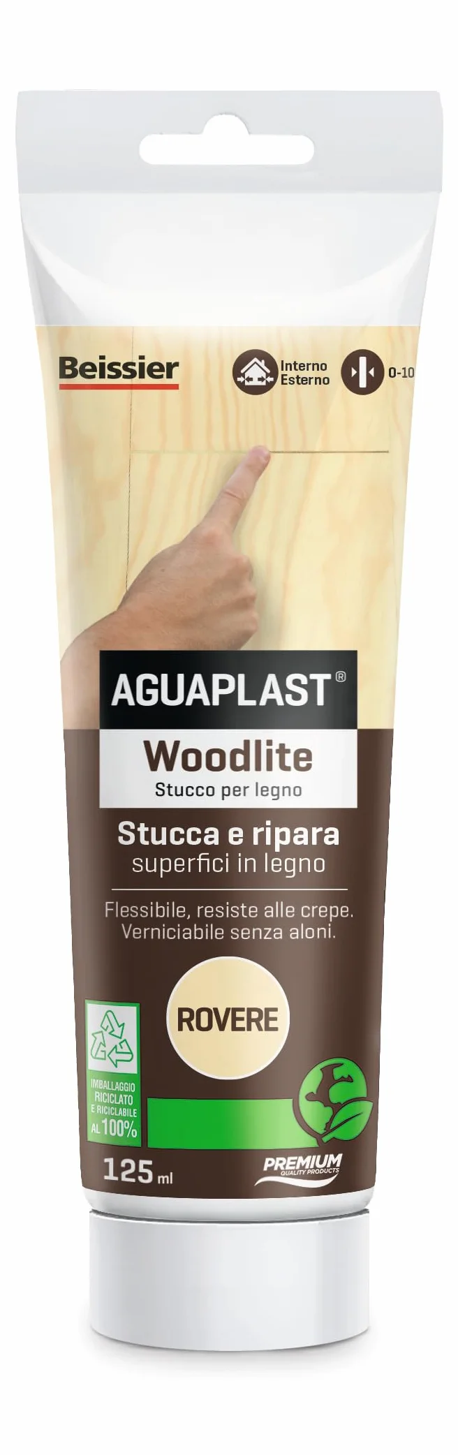 Aguaplast Woodlite Stucco per legno colorato, Fibrato, Resiste alle dilatazioni fino al 20%, Ideale per buchi e crepe in mano unica senza ritiro, Rovere, 125 ml, 1 pezzo