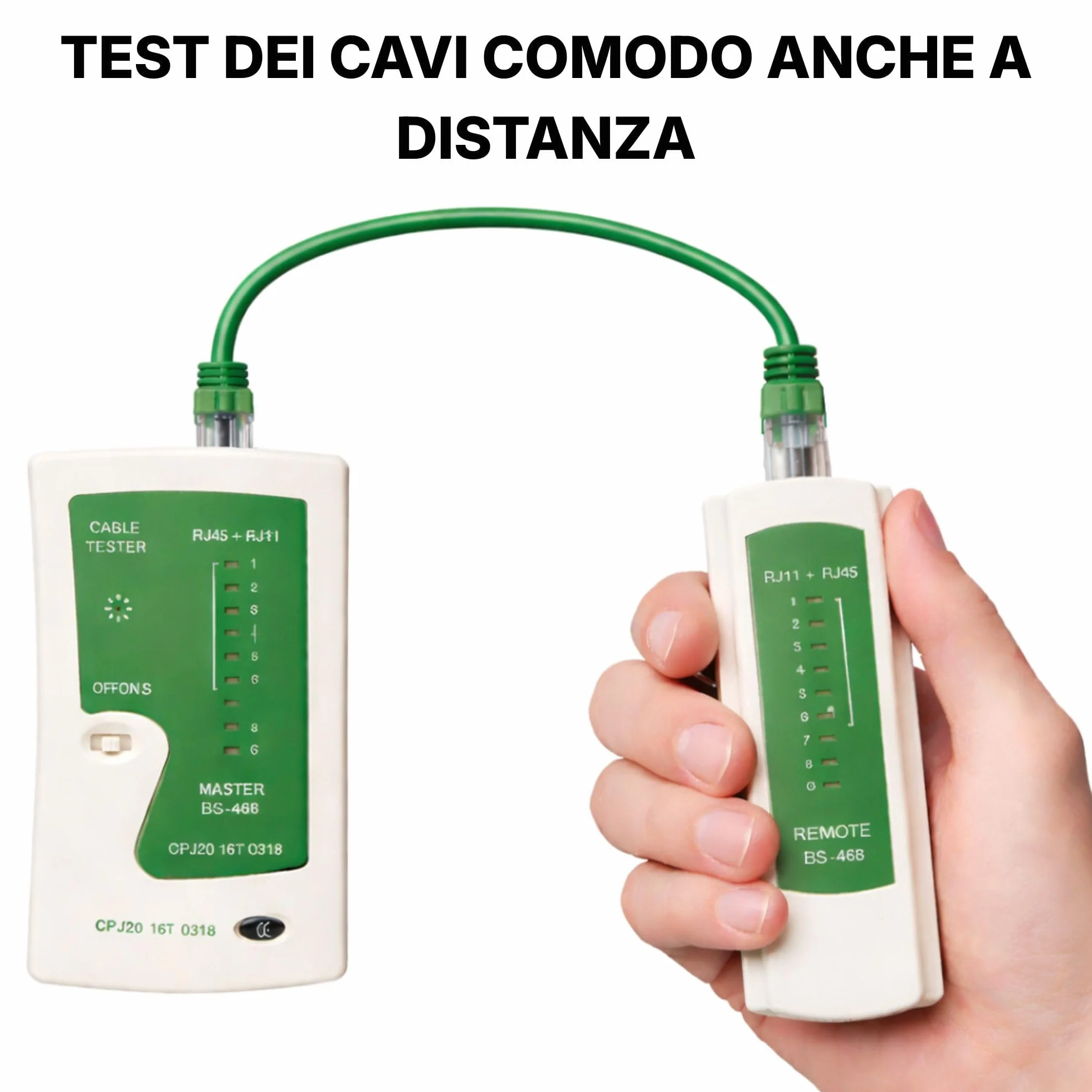Incutex Tester Cavi di Rete, Ethernet LAN RJ45 RJ11 CAT5 CAT5e CAT6a Linea Tester Professionale, Rilevatore Cavi Wire Tracker, bianco-verde