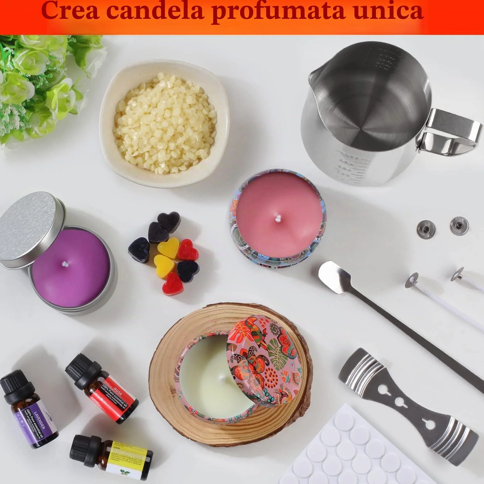 Kit per realizzare candele profumate fai da te, set di candele fai da te con profumo di cera d'api da, 8 barattoli per candele, 6 oli profumati, 8 blocchi coloranti, 500 ml, ecc. Crea le tue candele