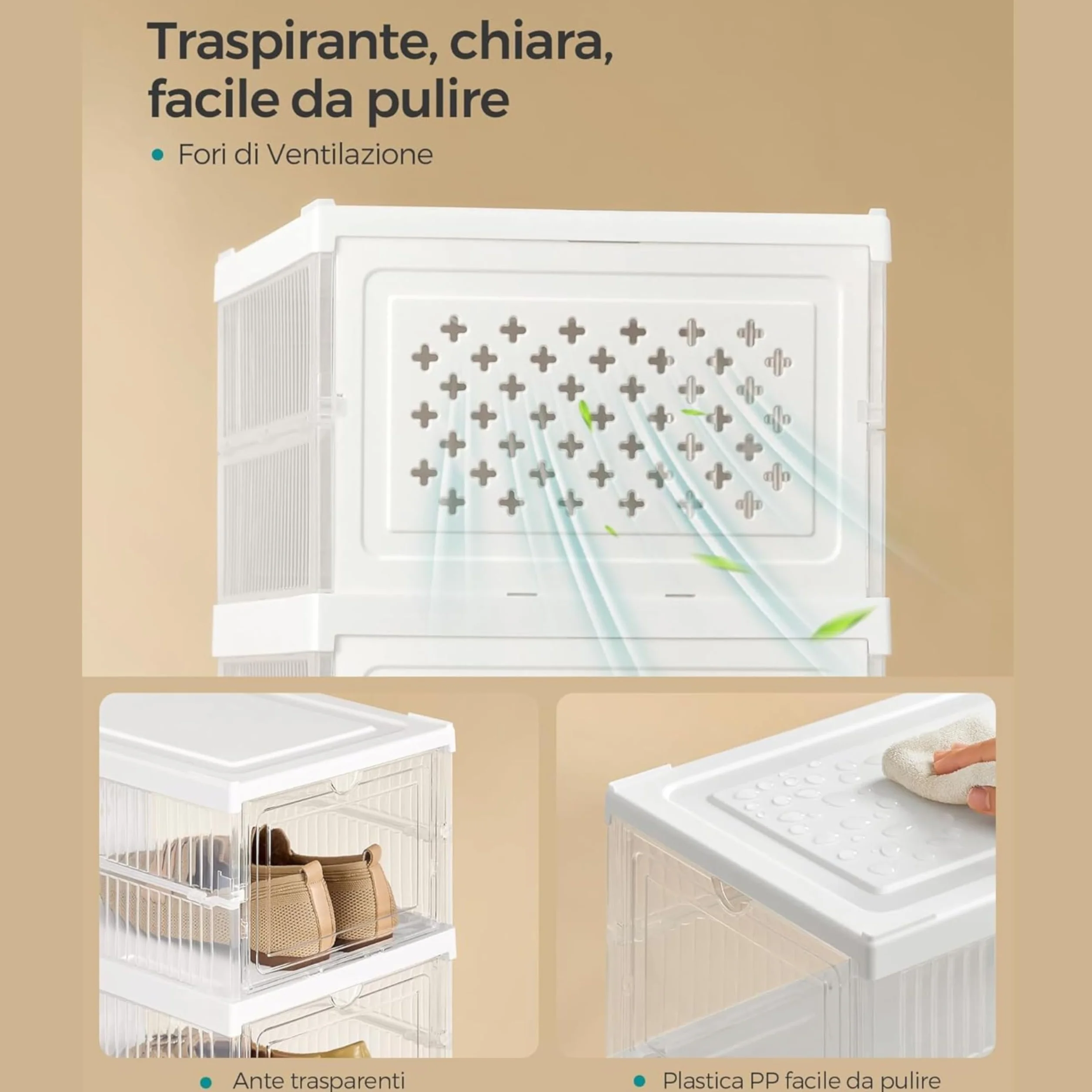 YASTA Scarpiera Armadio Salvaspazio in Plastica Pieghevole 6 Ripiani Porta Scarpe Antipolvere 35,5x25,5x105 cm