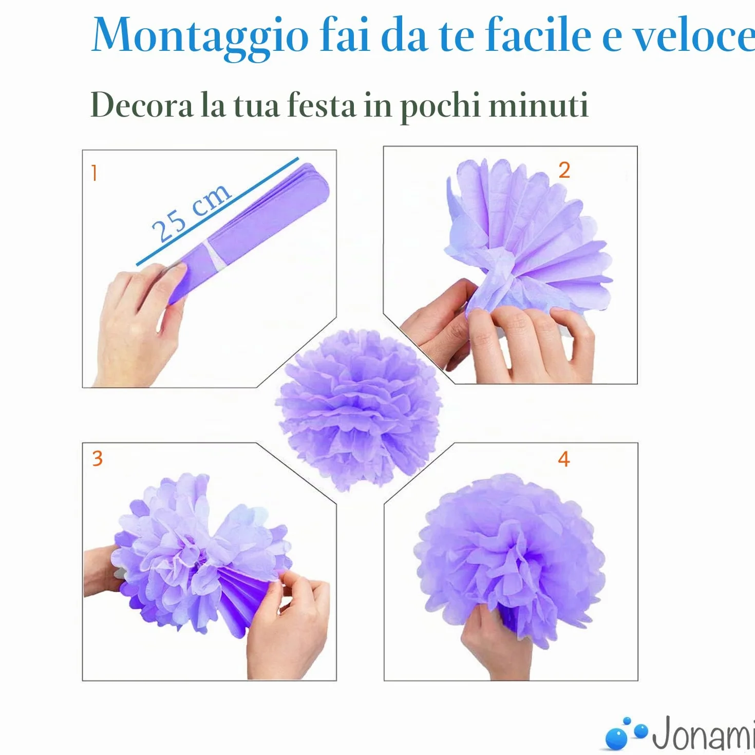 Pompom Decorativi Colorati 24 Pz Carta Velina per Compleanno Festa Carnevale