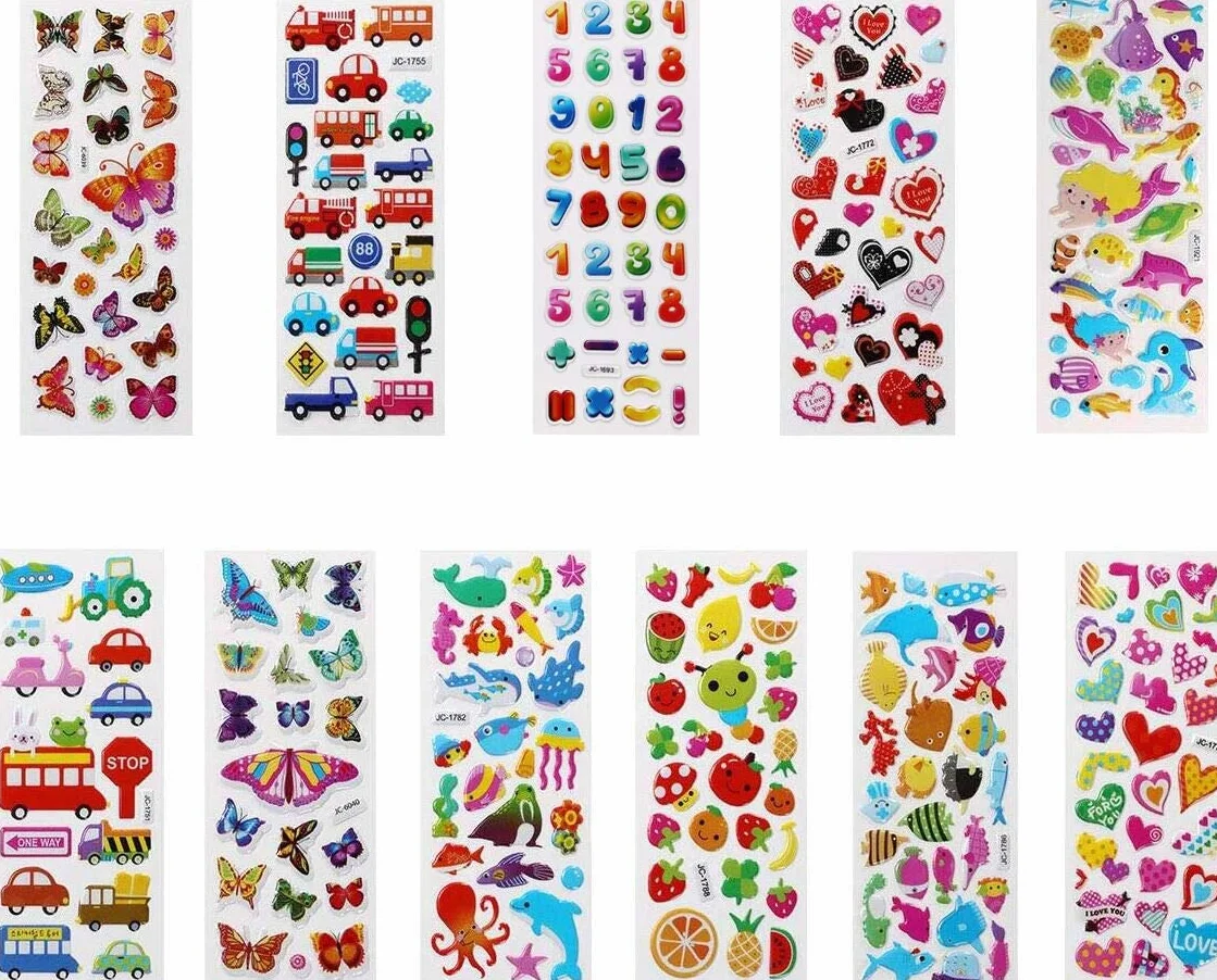 Vicloon Adesivi 550+ Adesivi 3D, Puffy Adesivis per Regali Gratificanti Scrapbooking Inclusi Animali, Pesci, Dinosauri, Numeri, Frutta, Camion, Aeroplani e Altro(22 Fogli)