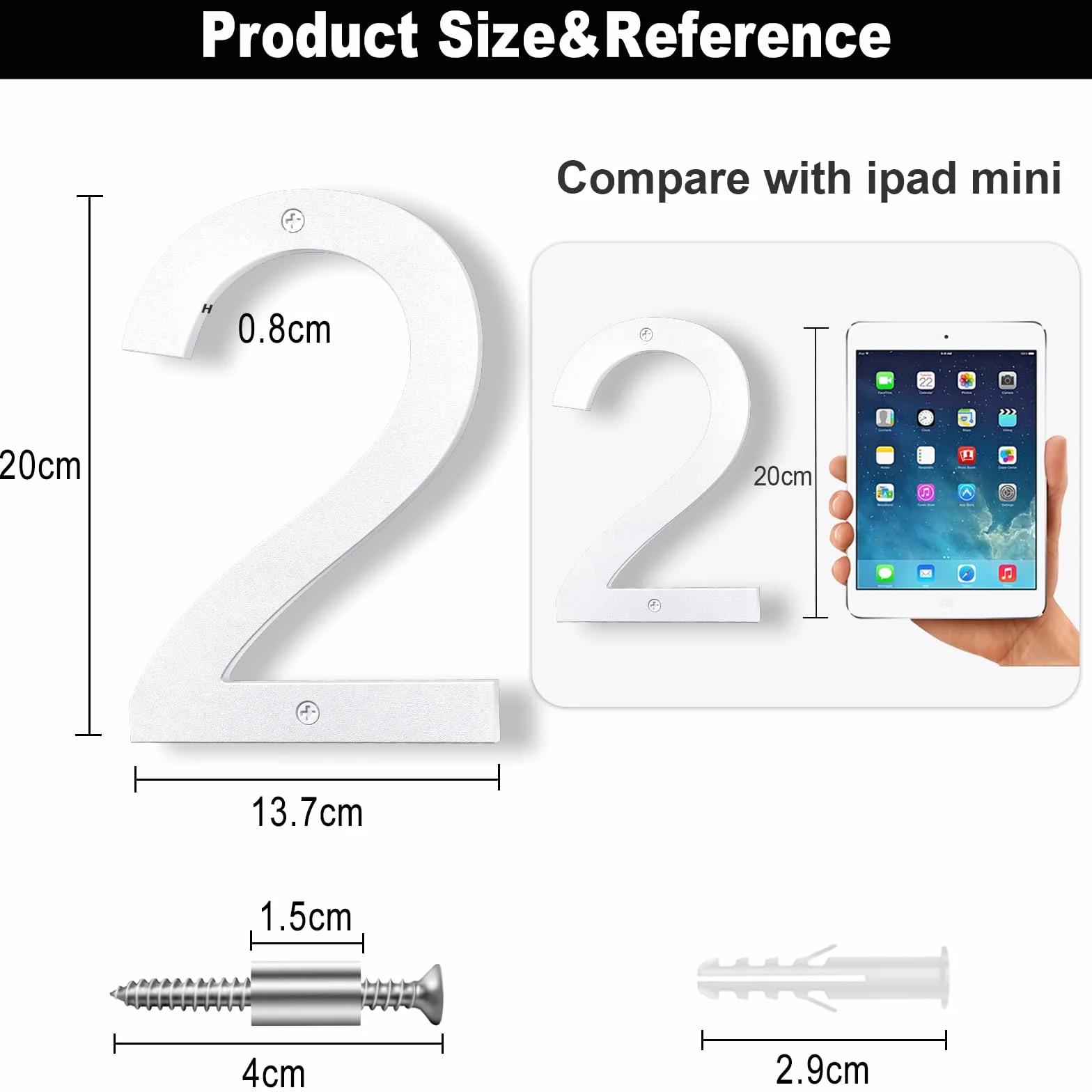 Numero civico esterno 20 cm bianco, Numero grande da parete con effetto galleggiante 3D, design moderno in plastica ABS resistente alle intemperie (2)