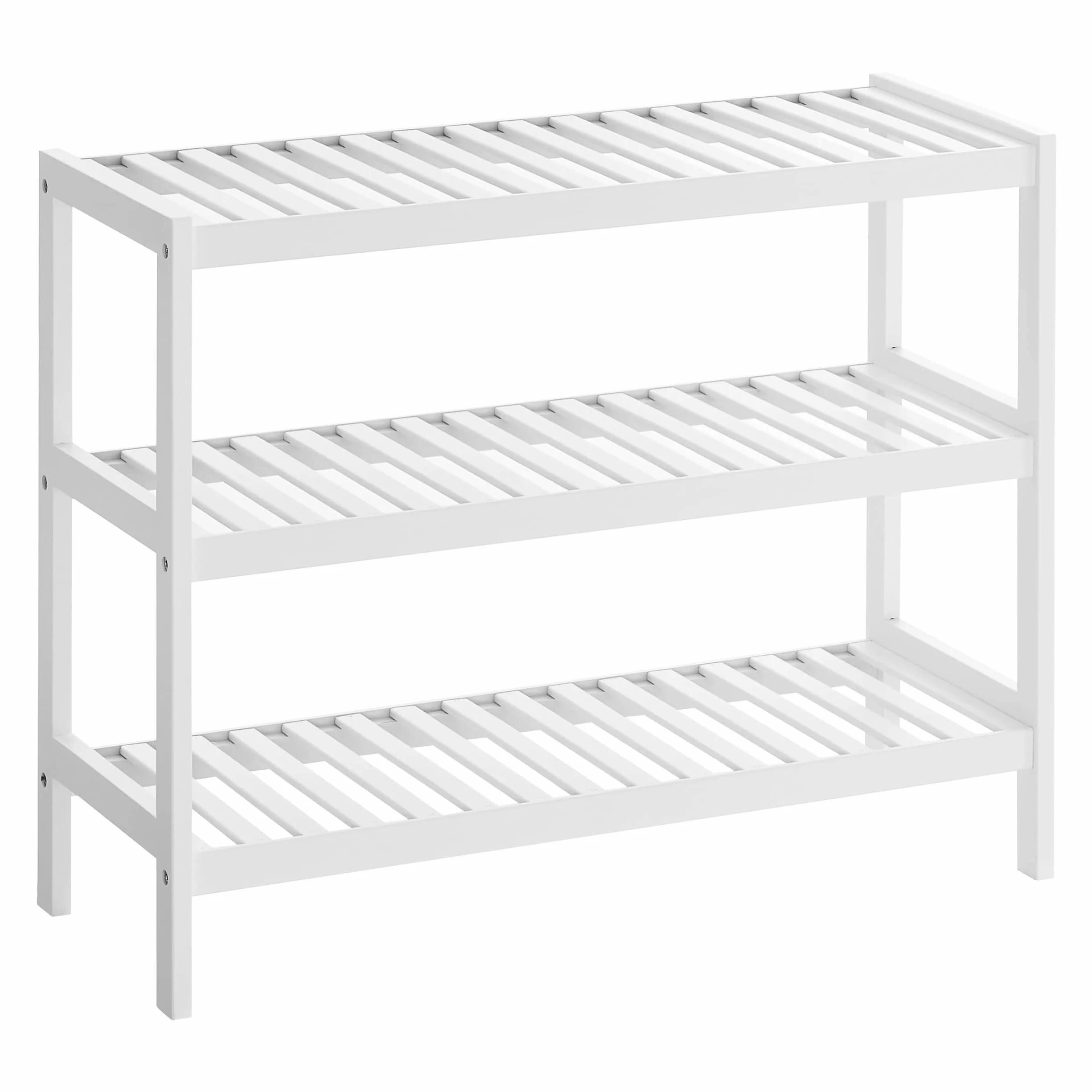 SONGMICS Scarpiera Ingresso, 3 Ripiani, Scaffale Portascarpe in Legno di Bambù Slim, Soggiorno, Corridoio, Camera da Letto, Bagno, 26 x 70 x 55 cm, Bianco LBS13W
