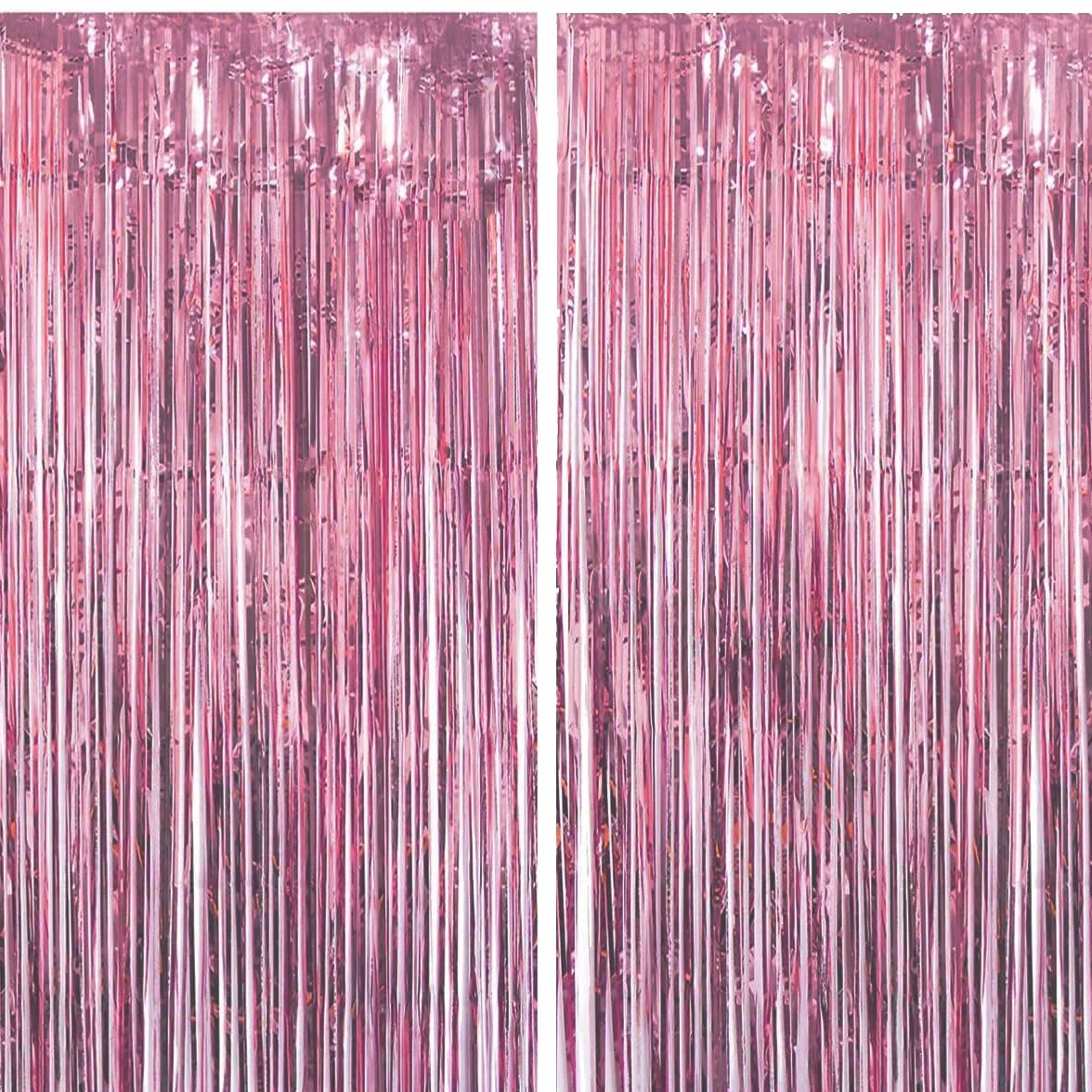 Jonami 2 Tende Metalliche Rosa, Orpelli e Festoni Lamina Frangia per Sfondo Fotografico e Decorazioni Festa Compleanno