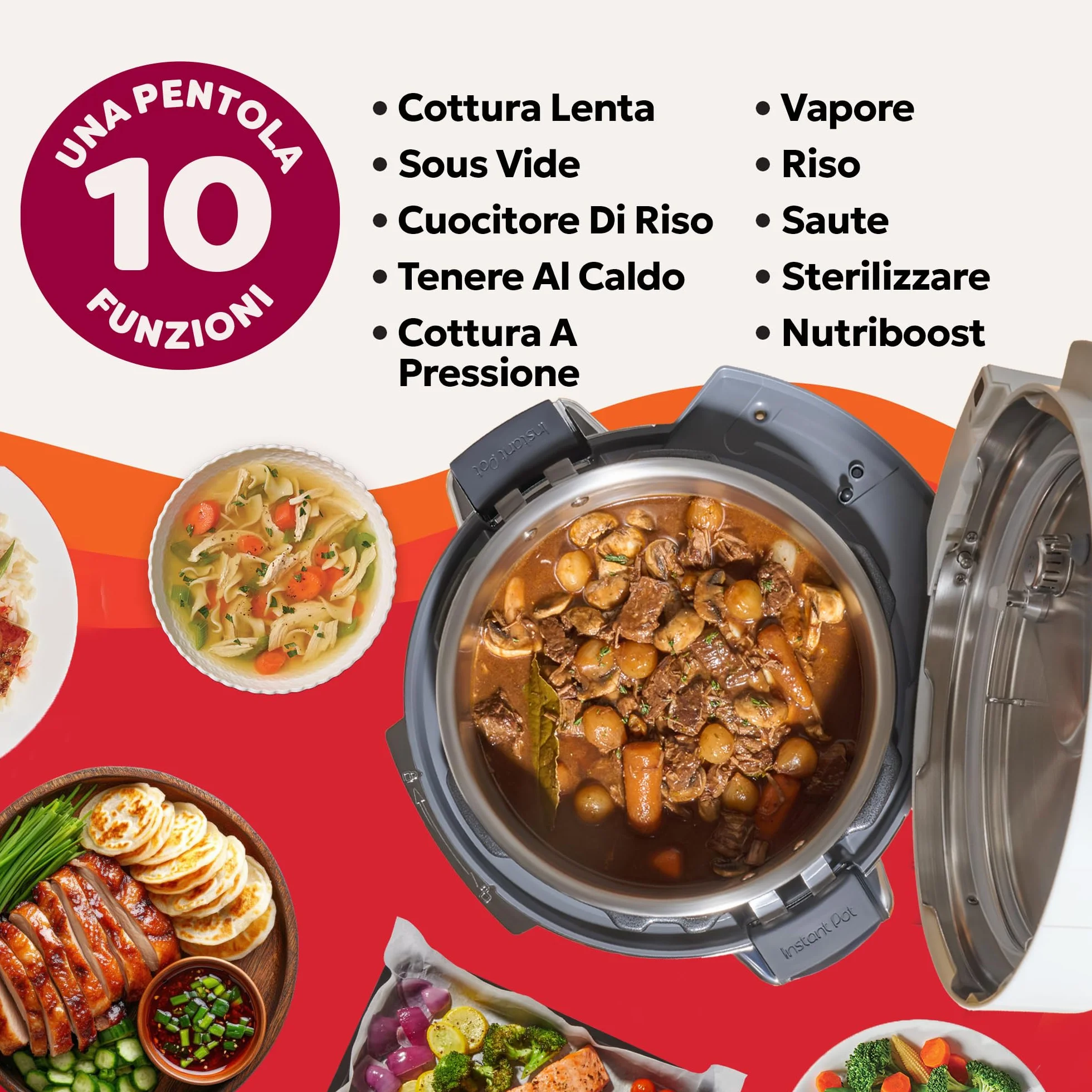 Instant Pot Pro multicooker 10 in 1 da 5,7 l – bianco, pentola a pressione, casseruola, cuoci riso, casseruola, yogurt, scaldavivande sottovuoto, cottura a vapore, NutriBoost, lavabile in