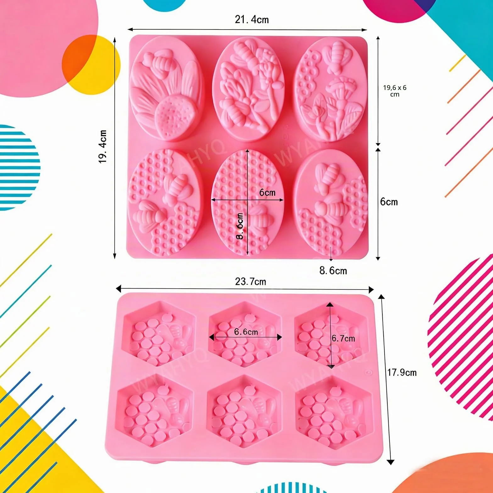 2Pezzi Stampo in silicone per sapone Stampi per sapone a forma di nido d'ape Losanga ovale da 6 pezzi