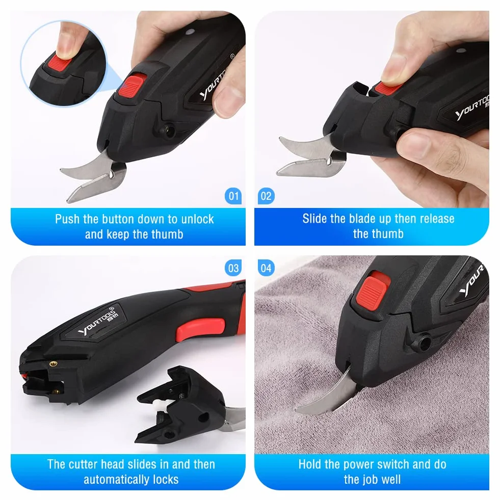 Lame da taglio di ricambio da 2 pezzi con coperture di sicurezza per forbici elettriche per tessuti Acemall senza fili (nero)