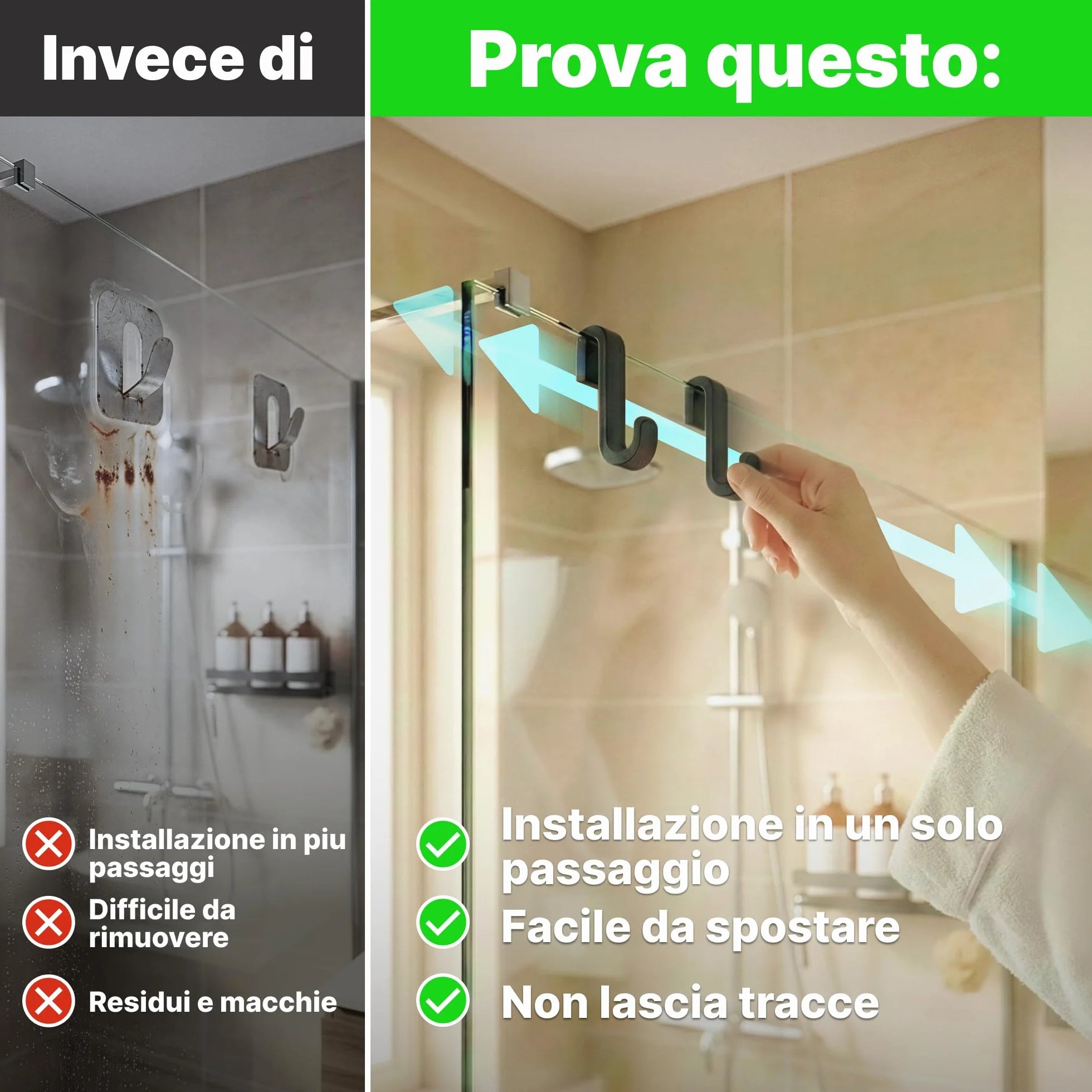 Ganci in Silicone da Appendere per Porte Doccia in Vetro Senza Telaio, Set da 2