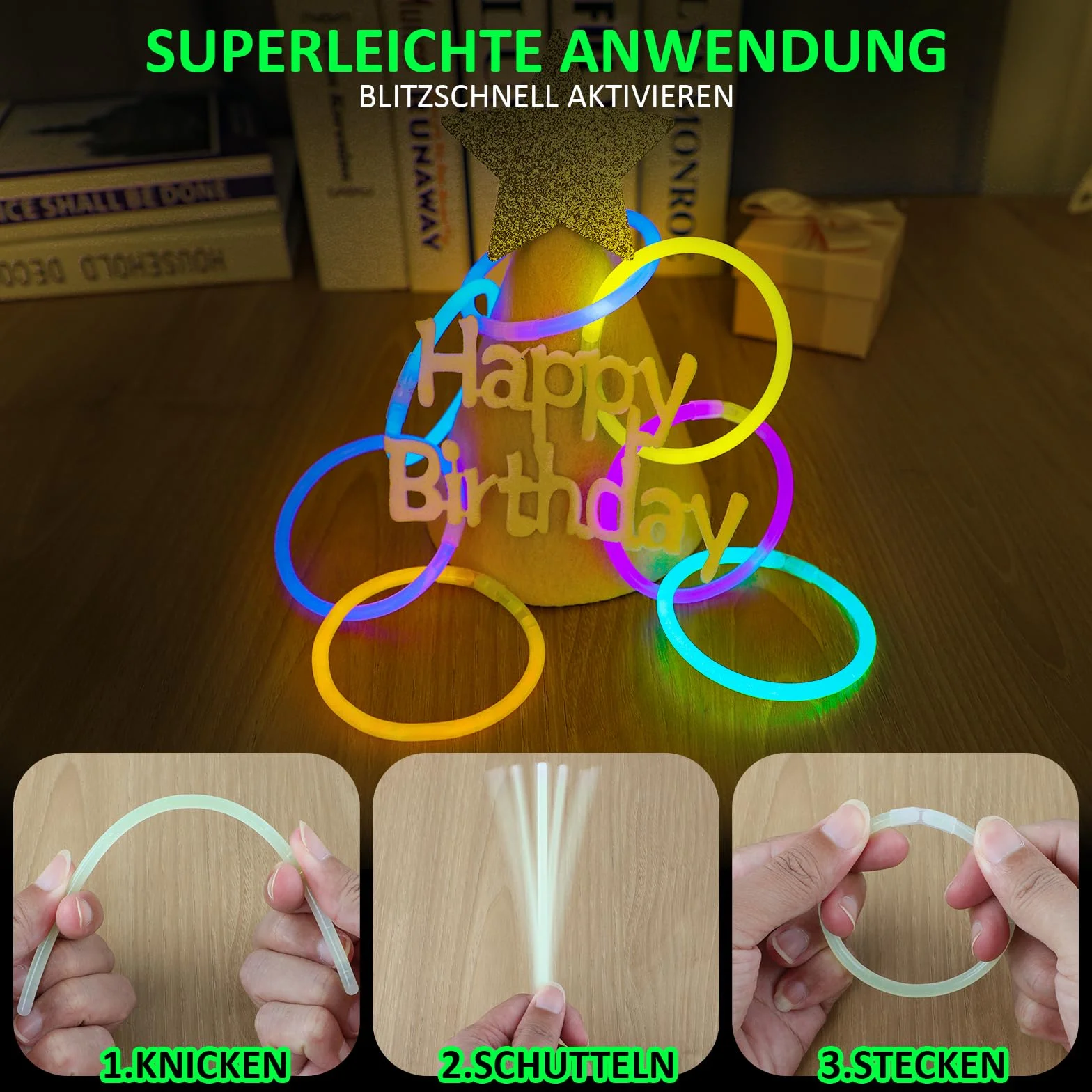 Bastoncini Luminosi Fluo 100 Pezzi - Braccialetti Fluorescenti con Connettori per Festa Compleanno Carnevale