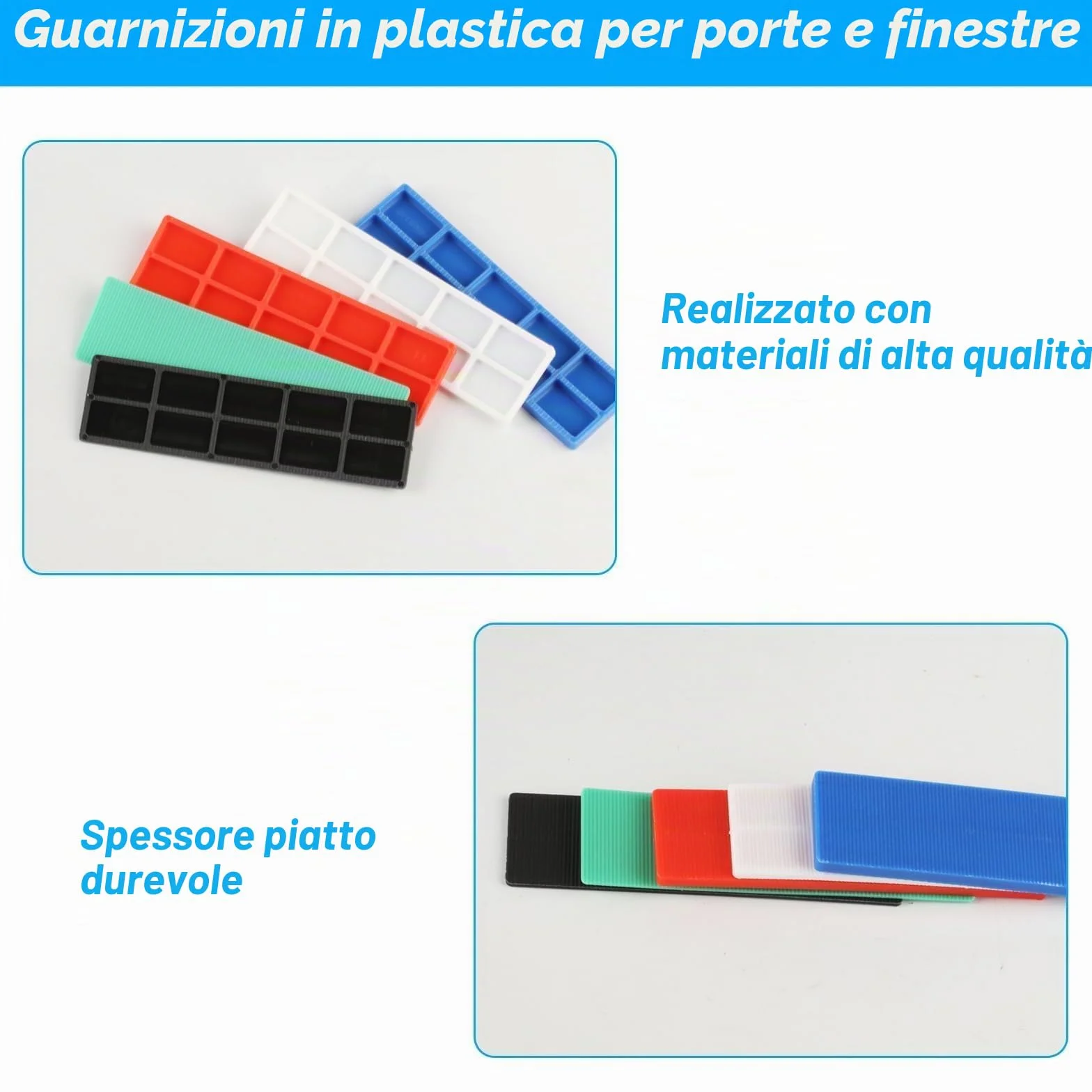 72 Pz Distanziatori in Plastica, Spessori in Plastica, Distanziatori Cunei per Piastrelle, Blocchi Distanziatori Piatti, Distanziatori per Piastrelle Vetri Finestre e Porta(6 Misure)