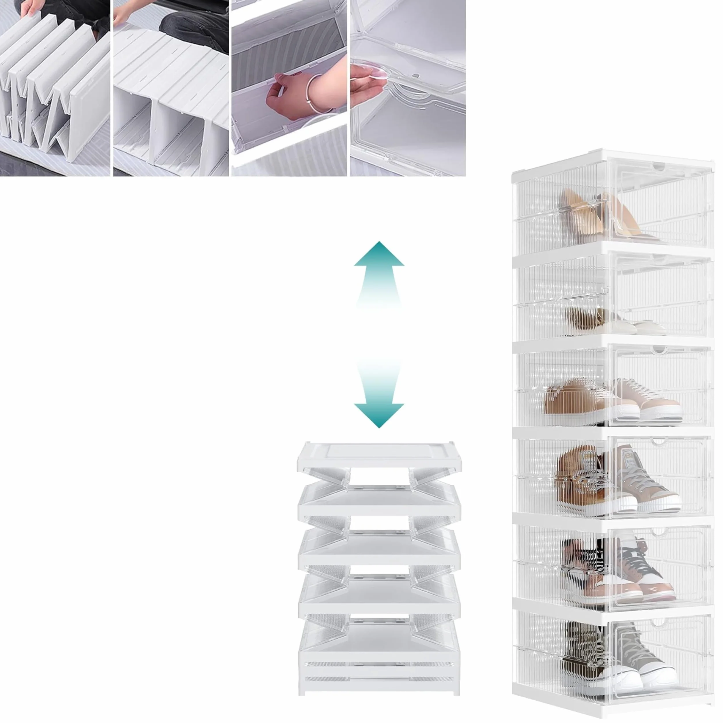 YASTA Scarpiera Armadio Salvaspazio in Plastica Pieghevole 6 Ripiani Porta Scarpe Antipolvere 35,5x25,5x105 cm