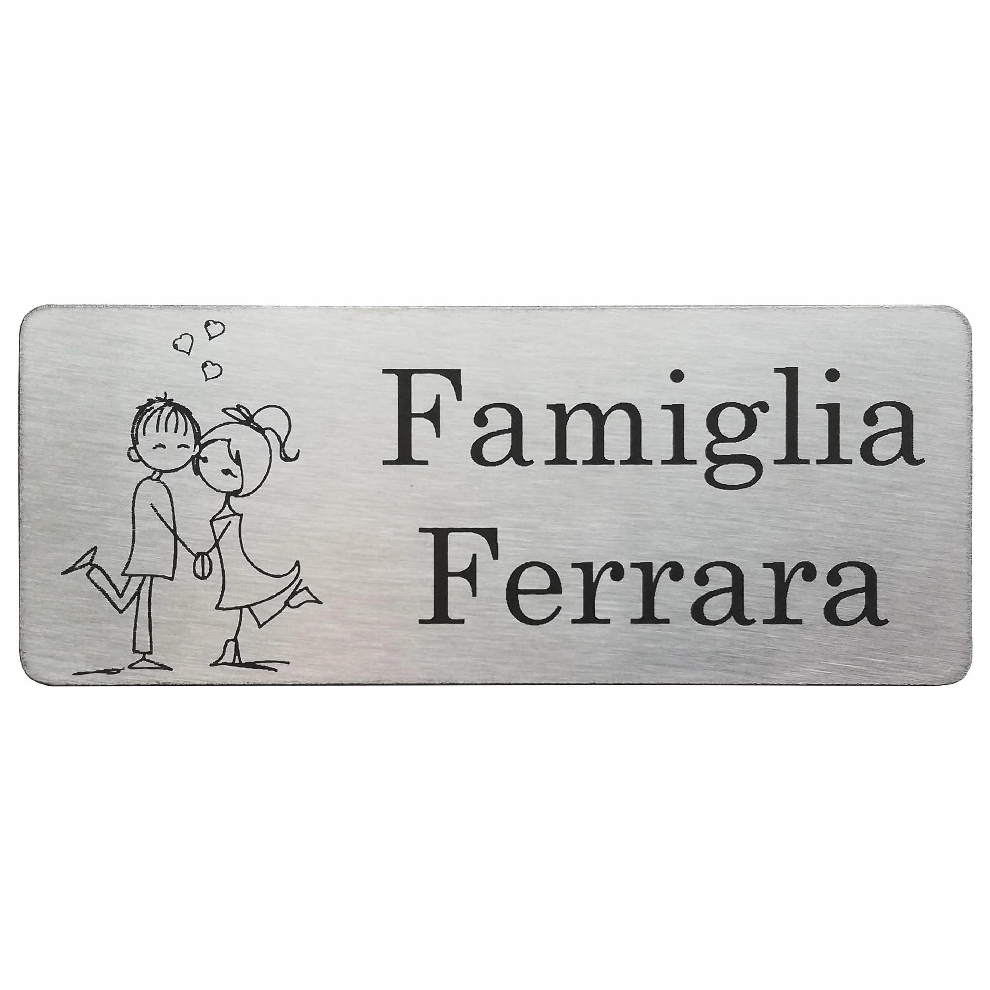 GUIZZO Creart - Targa Personalizzata con Nome, Via e/o Famiglia in Acciaio Inox, Targhetta Personalizzata Made in Italy, Targhetta Porta Ingresso Personalizzata Multiuso Modificabile, 10x4 H cm