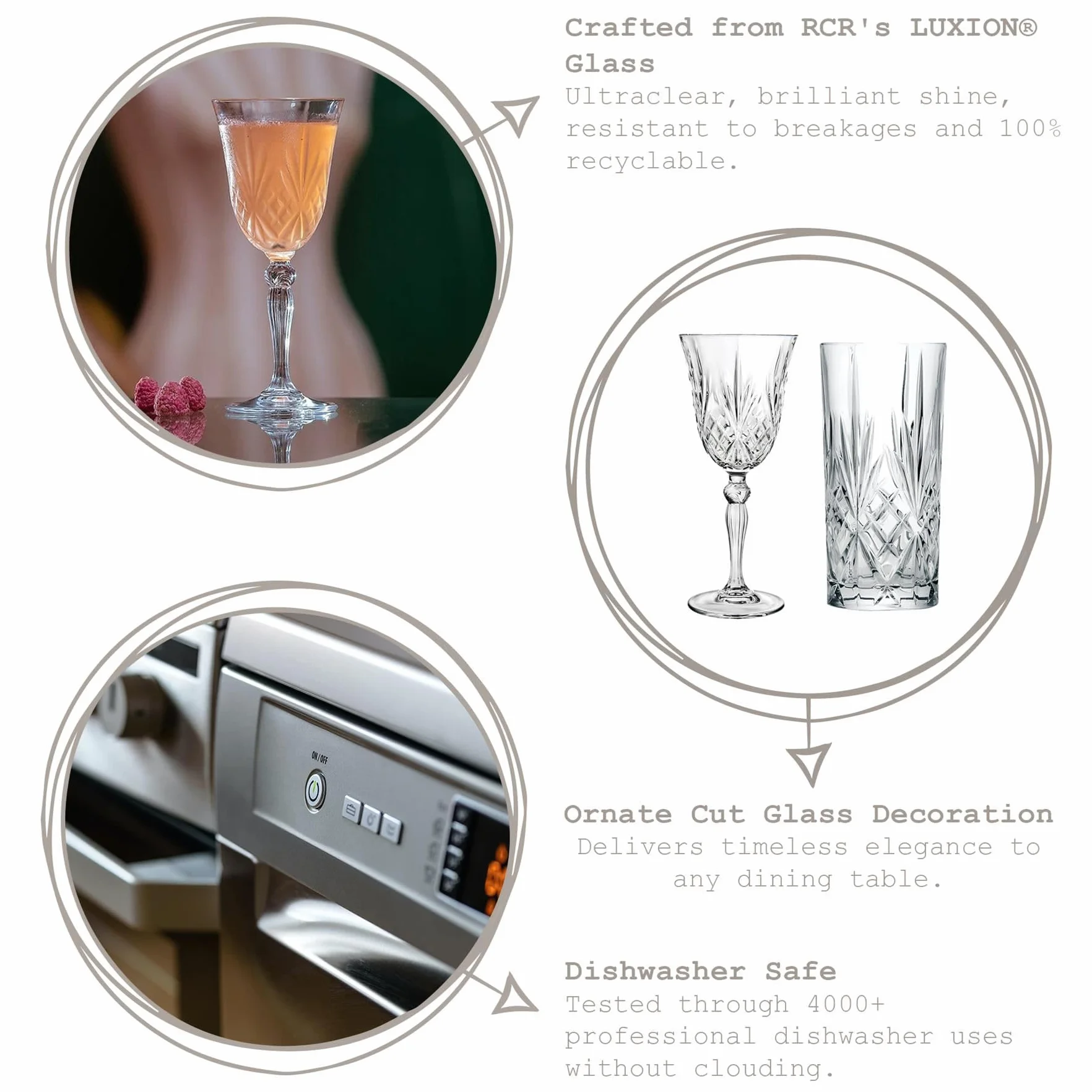 RCR Cristalleria Italiana Linea Melodia Bicchieri da Acqua e Cocktail in Vetro Set 6 Bicchieri Cristallo 36 Cl