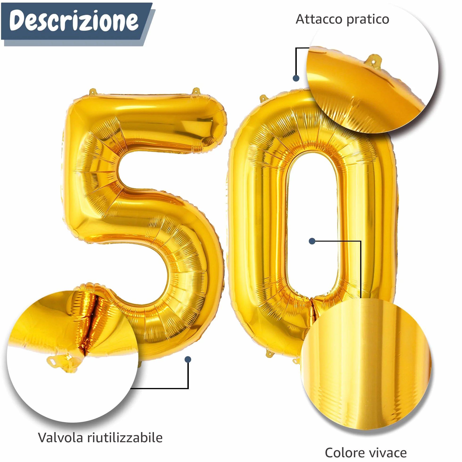 FUNFEST Palloncini 50° Compleanno Oro 100cm