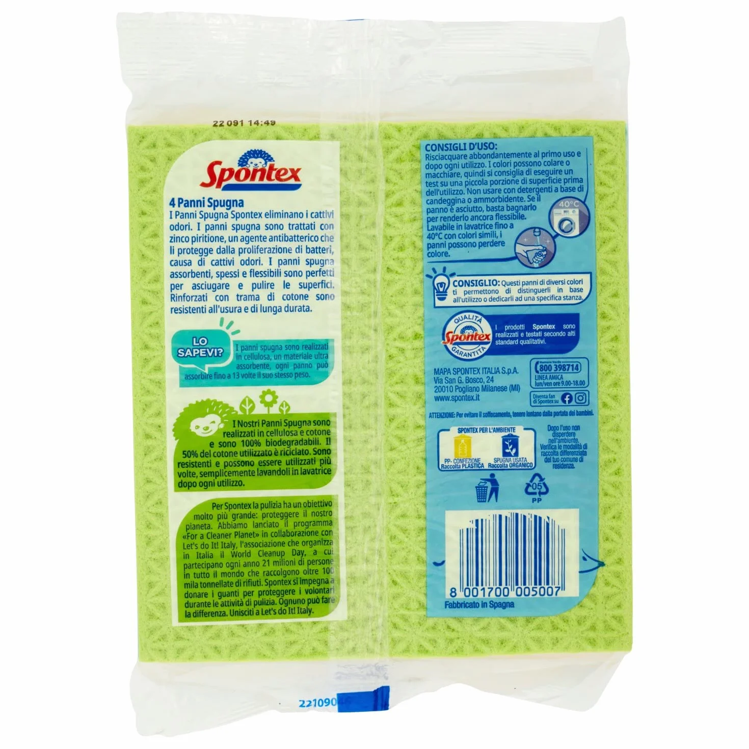 Spontex Panni Spugna in Cellulosa Assorbente Biodegradabile 4 Pezzi