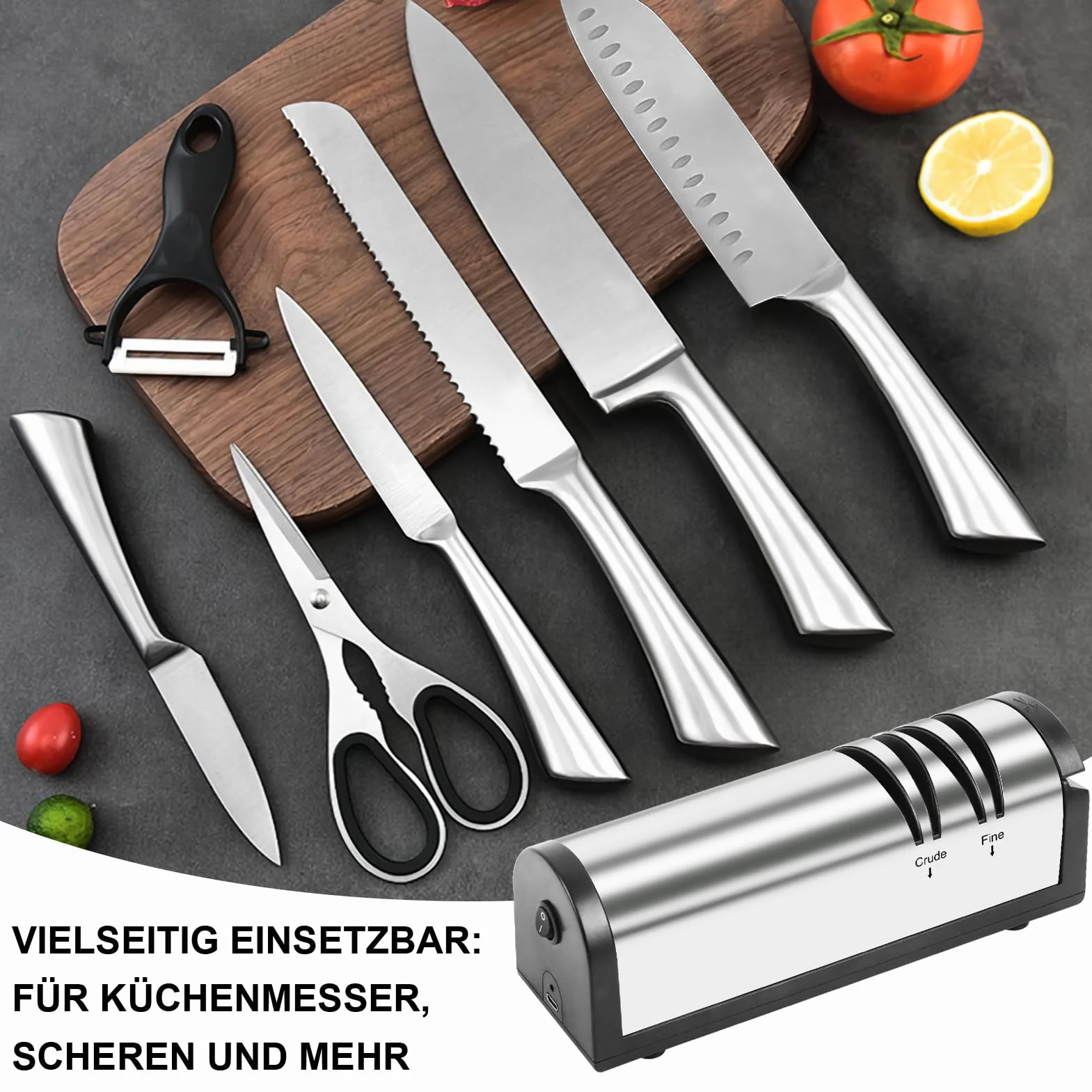 SOARFLY Affilacoltelli Elettrico in Acciaio Inox, Affilacoltelli Professionale di Alta Precisione, Veloce ed Efficiente, Affilacoltelli Multifunzionale per Coltelli da Cucina