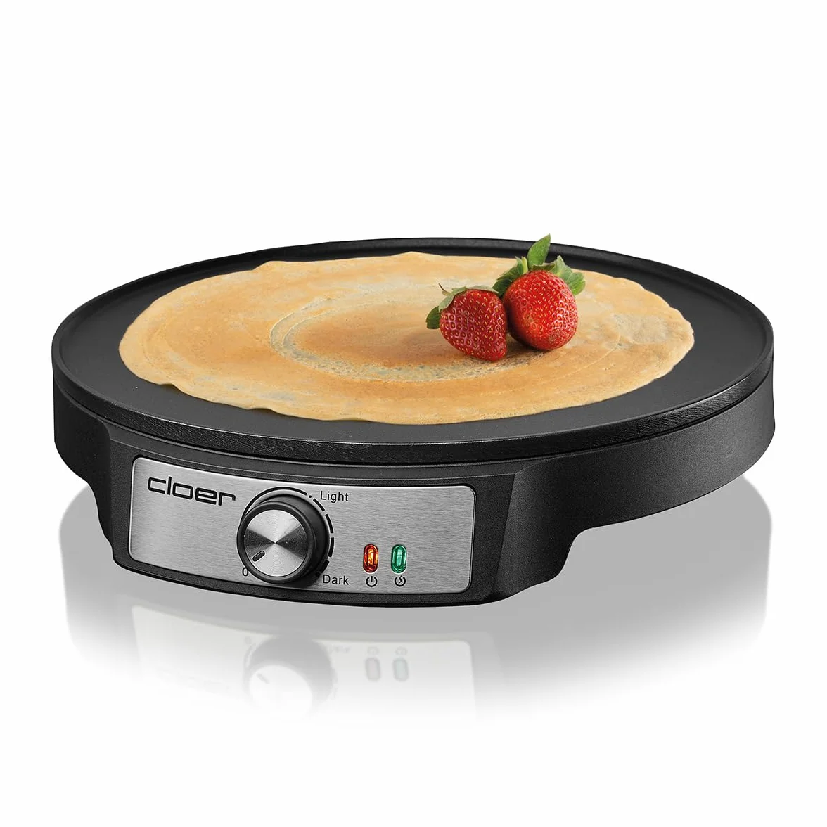 Cloer 6620 Crepiera Elettrica, per crêpes dolci o salate con 29 cm Ø, 1200 W, rivestimento antiaderente, spalmatore e tornitore incluso, nero