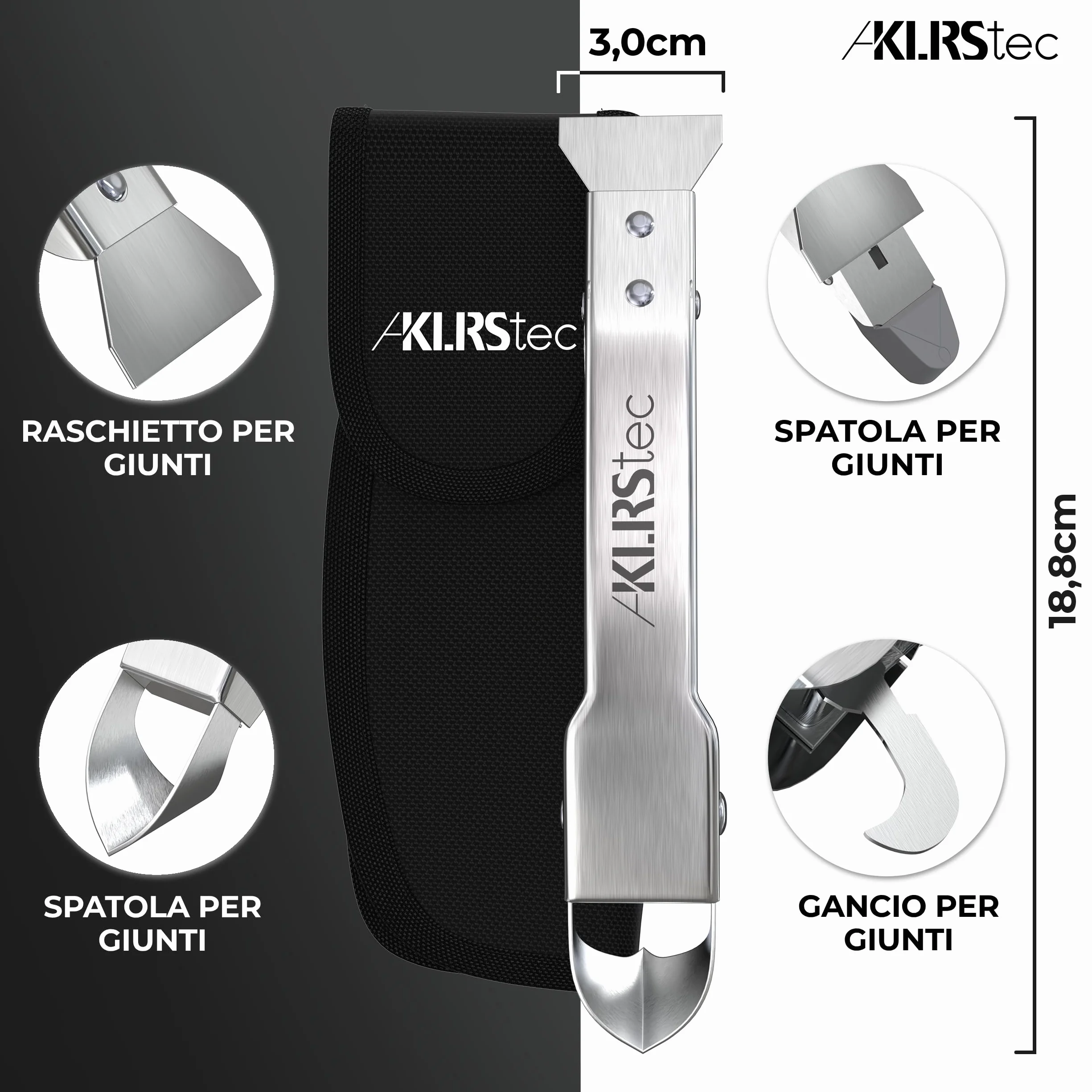 KLRStec Professionale Strumento per Calafataggio [100% acciaio inox] Robusto 4 in 1 Kit di Strumento Raschietto e Spatola per Giunti - Set di Strumenti per Rinnovare le Giunti in Silicone