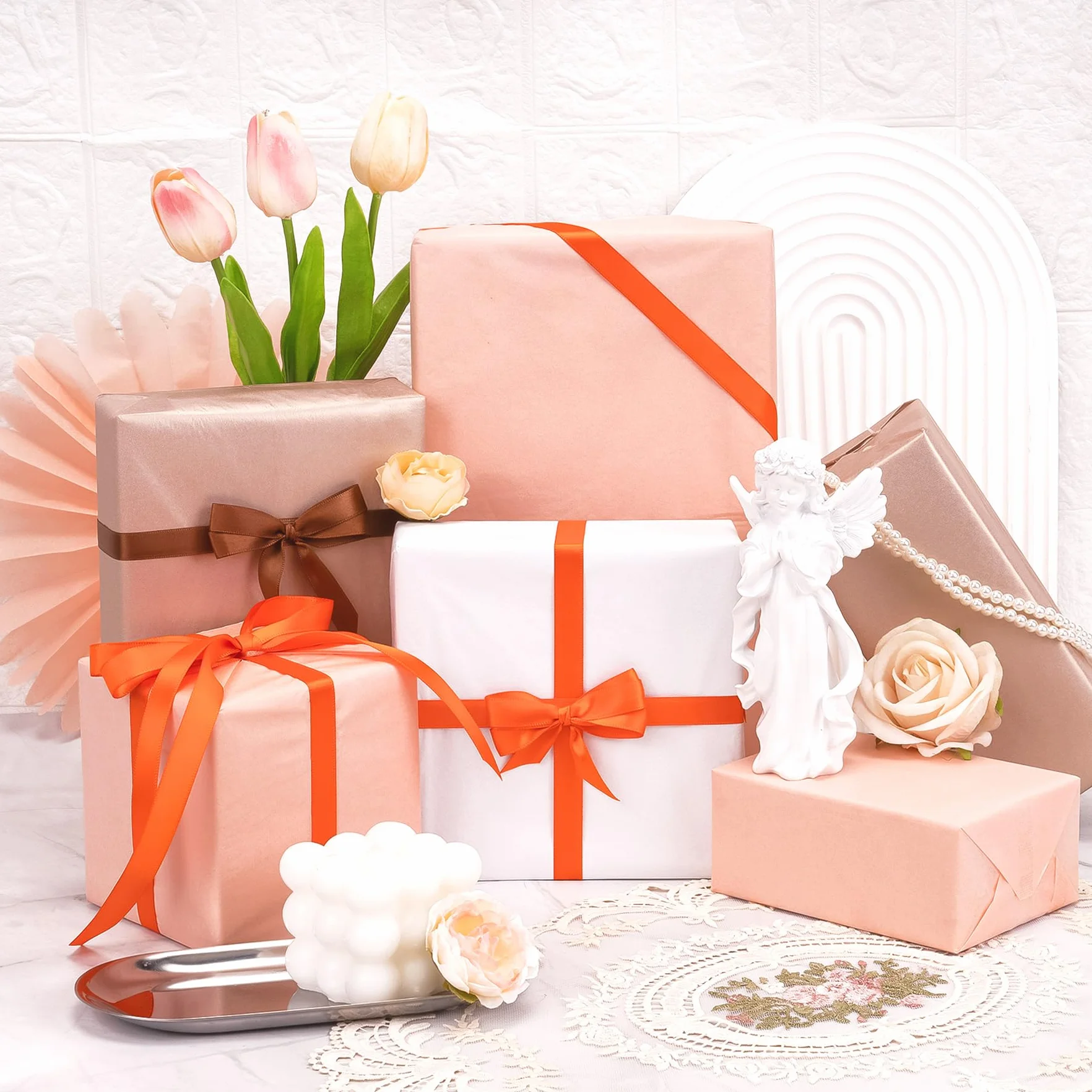 Larcenciel Carta Velina, 30 Fogli Carta Velina Rosa Adolescente Perlescente per Sacchetti Regalo, Squisita Pacchi Regalo Glitterata per Feste, Matrimoni, Compleanni, Artigianato, 50x35 cm