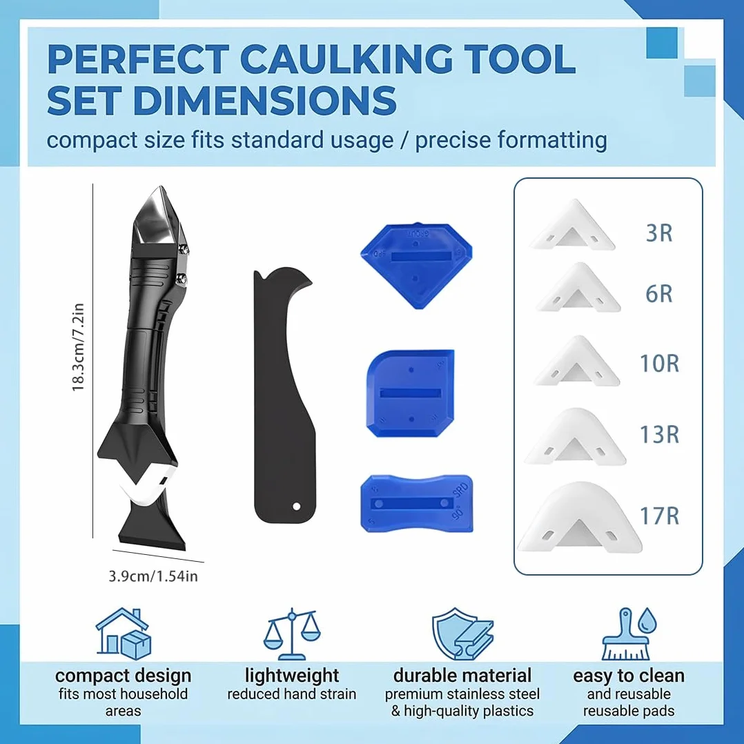 IEBTAWN LYITZW 1 Pezzo Professionale Rimuovi Silicone Spatola, Strumento 3 in 1 per Calafataggio, Rimozione Sigillante per Bagno, Cucina, Finestre, Doccia e Piastrelle