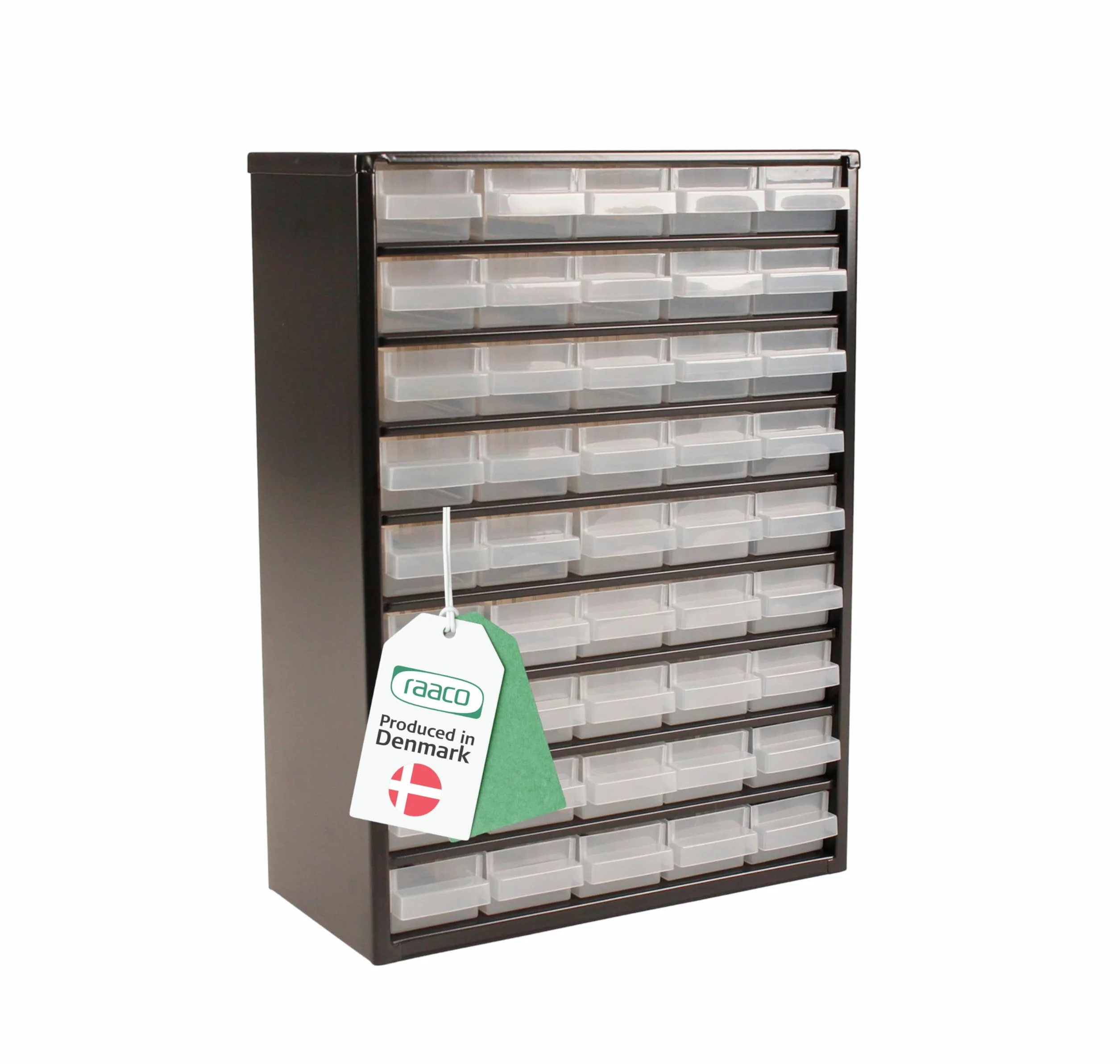 Raaco Contenitore per piccoli componenti C9-45, carico 30 kg, 15 x 30,6 x 42 cm, 45 cassetti, acciaio rivestito, adatto per montaggio a parete, scaffale per viti con scatole di smistamento per piccoli
