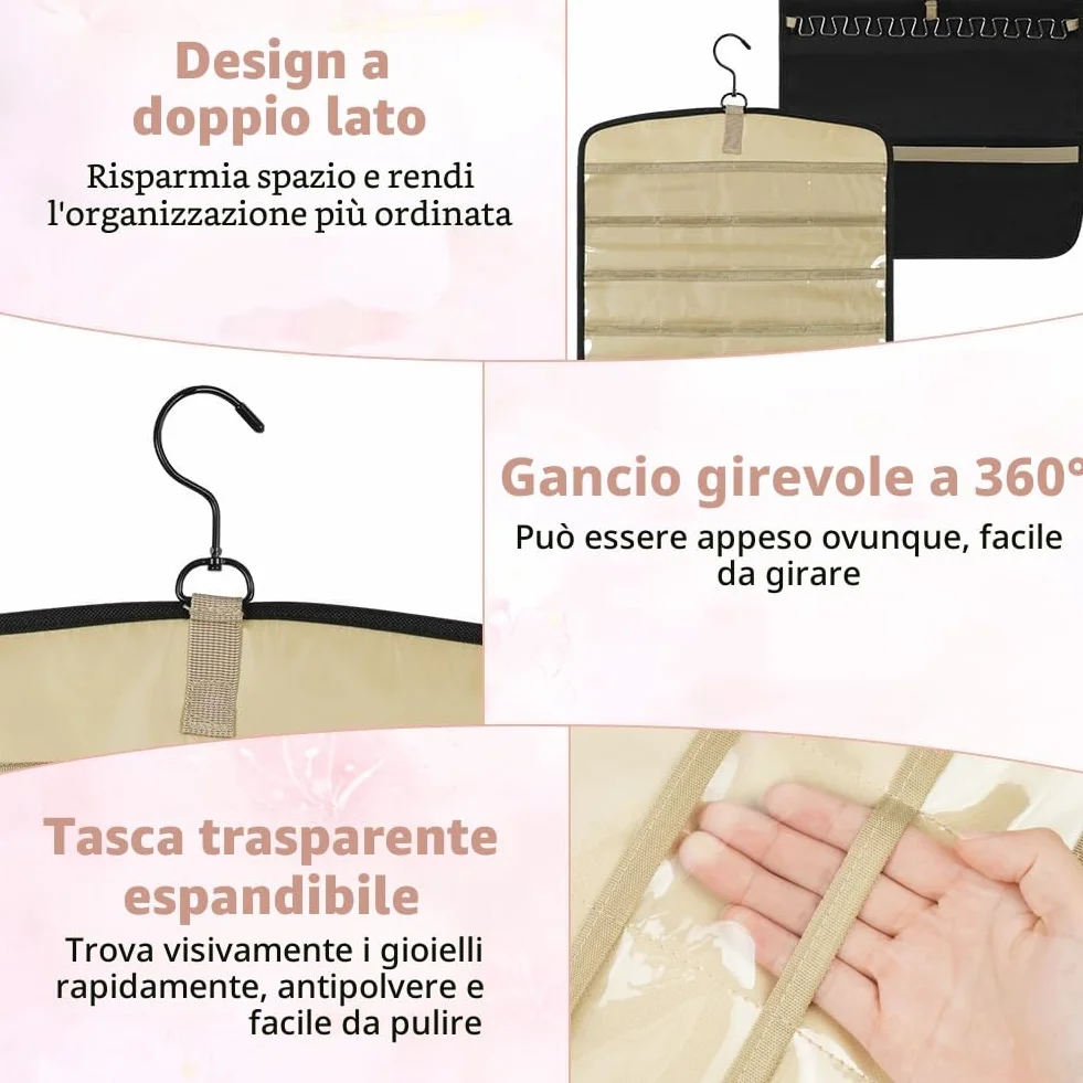 Aucuu Hanging Jewelry Organizer per Armadio 39 Tasche 3 Ganci a Forma di Onda