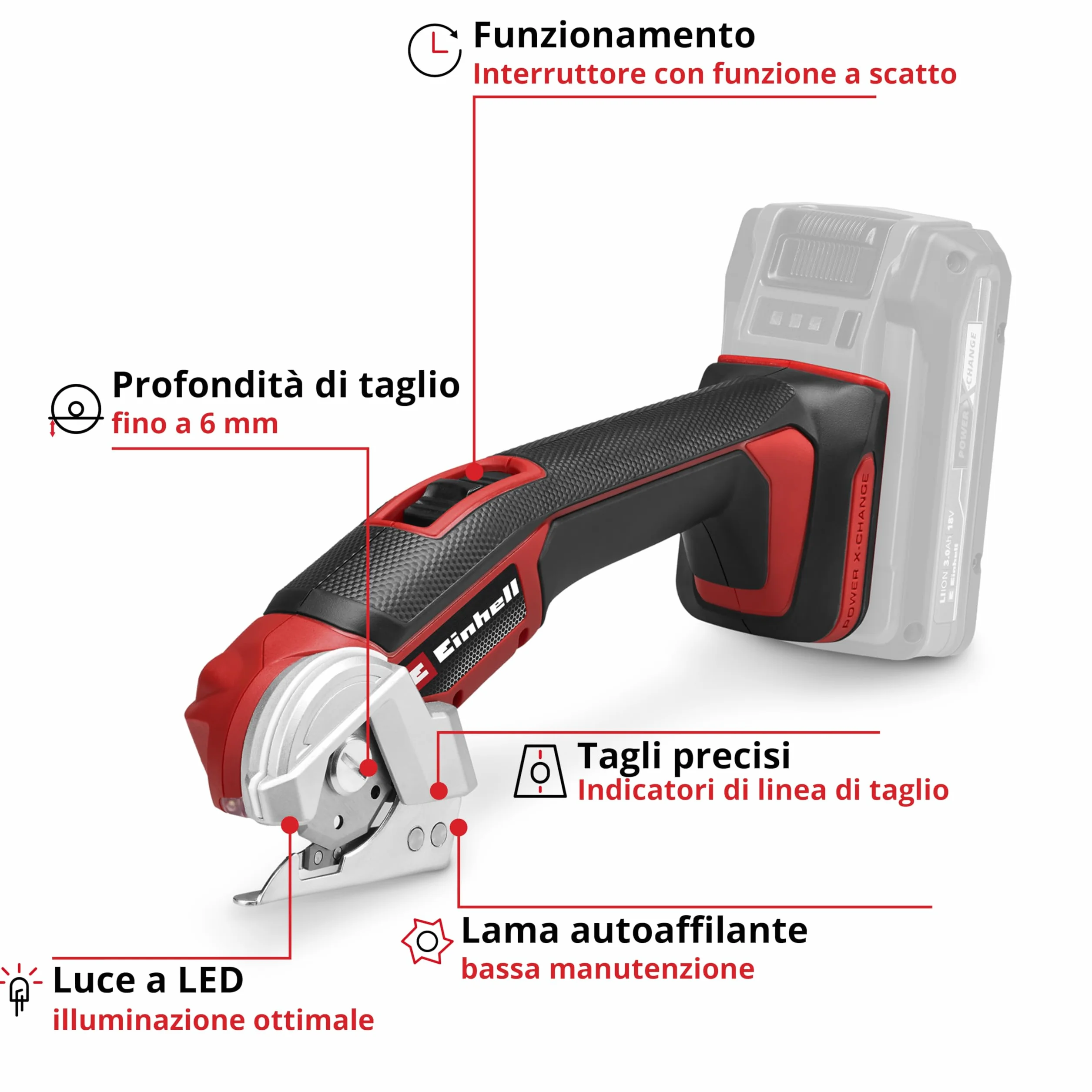 Taglierina universale Einhell TE-UC 18/6 Li - Solo Power X-Change (18 V, taglierina universale per materiali fino a 6 mm, luce LED, linea guida taglio, senza batteria)