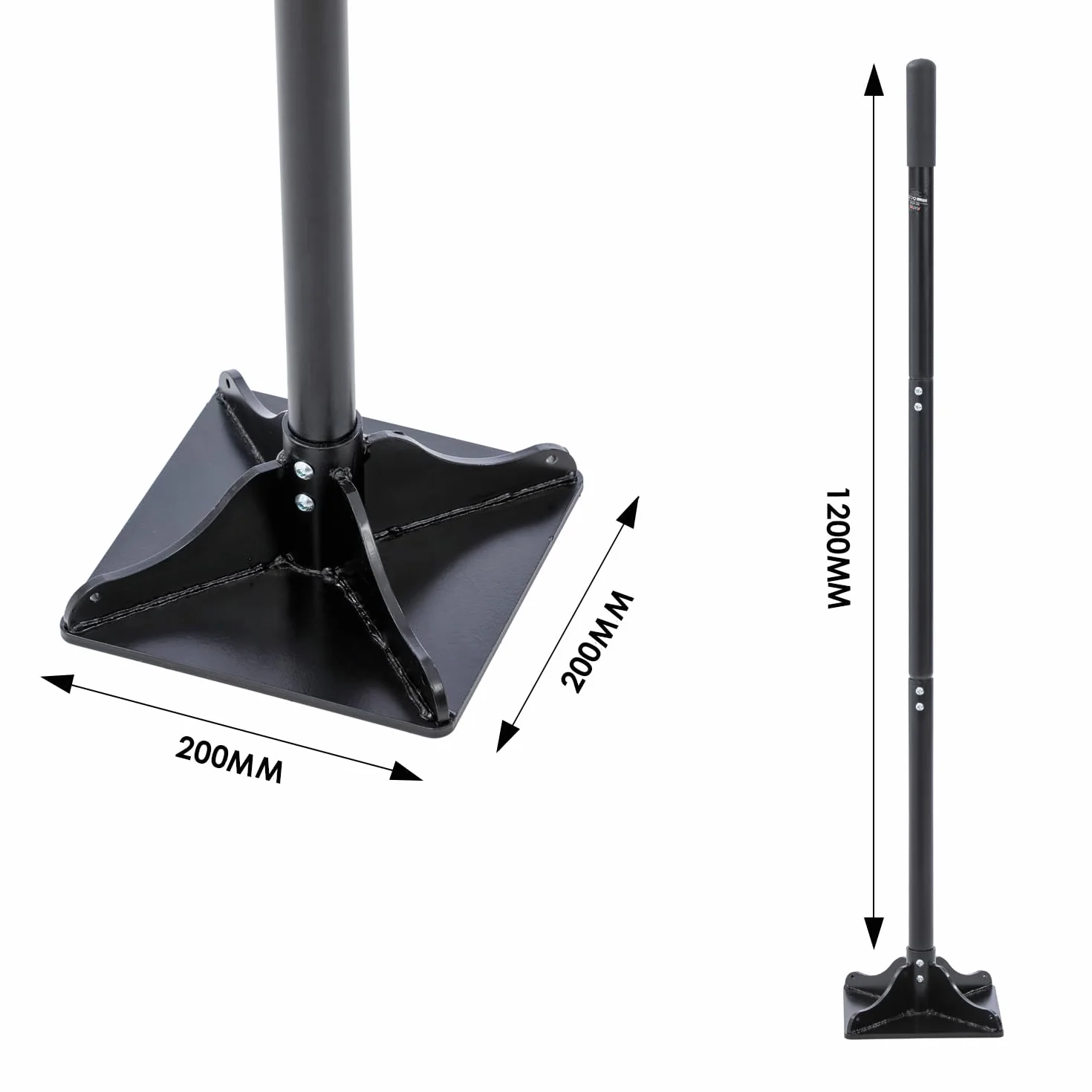 KATSU Tools Tamper in acciaio resistente - Base quadrata 200 mm x 200 mm, manico rimovibile a 3 sezioni per inceppamento, livellamento del suolo, ghiaia, ciottoli e riparazione del suolo