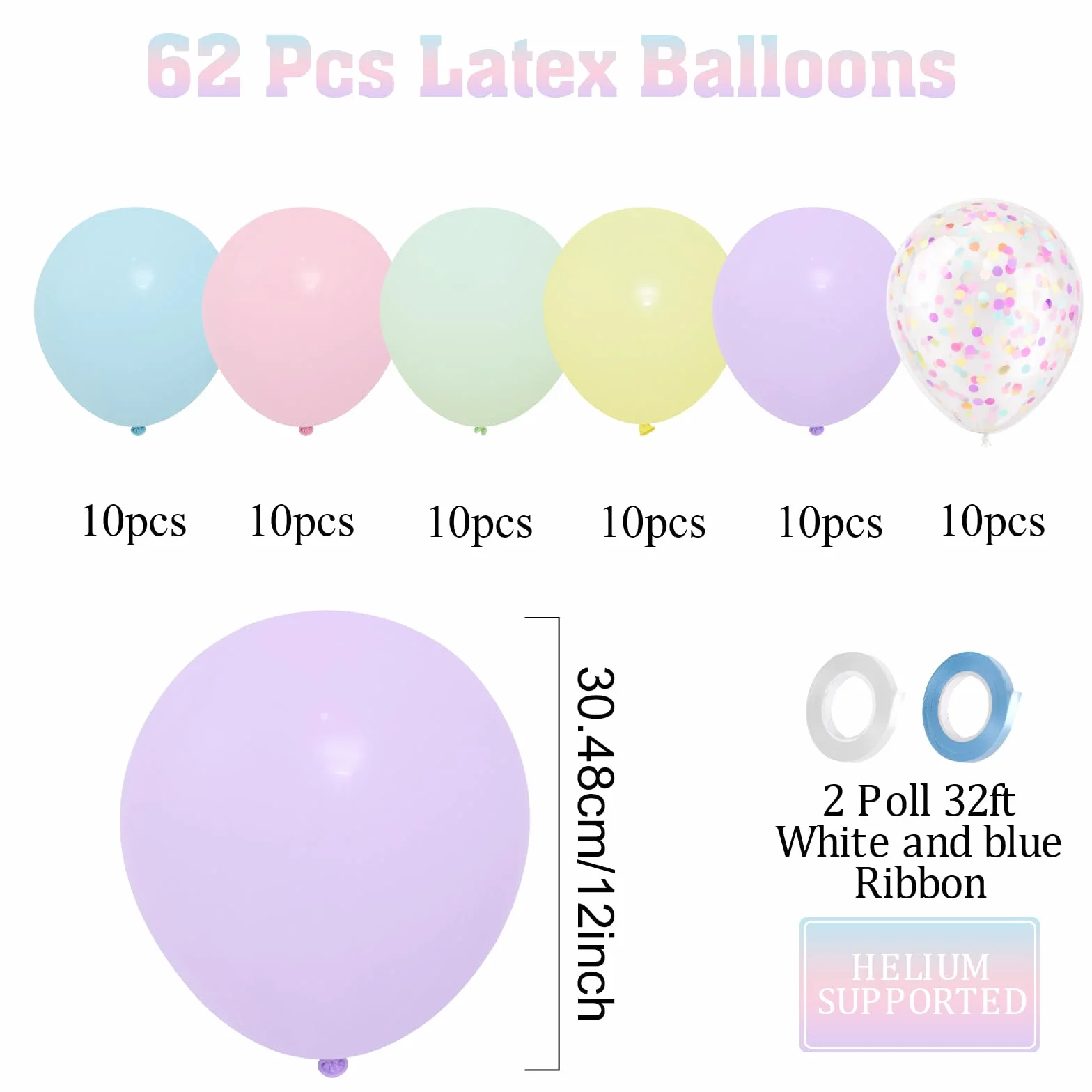 Pacchetto di palloncini - 60 Pezzi Rosa Gialli Verdi Viola Blu Palloncino, Palloncini Elio Confetti Per Ragazza Compleanno Bridal Baby Shower Gender Reveal Anniversario Fidanzamento, 12 Pollici