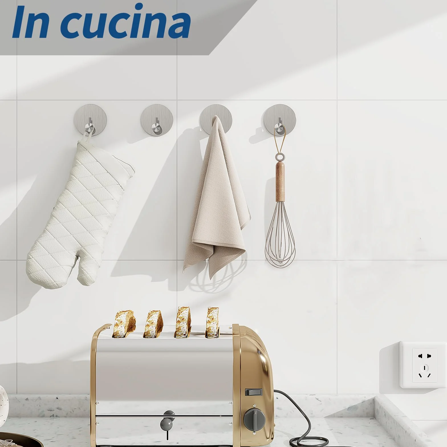 Ganci Adesivi Cucina Bagno Appendiabiti Forte Senza Foratura Argento 8 Pezzi