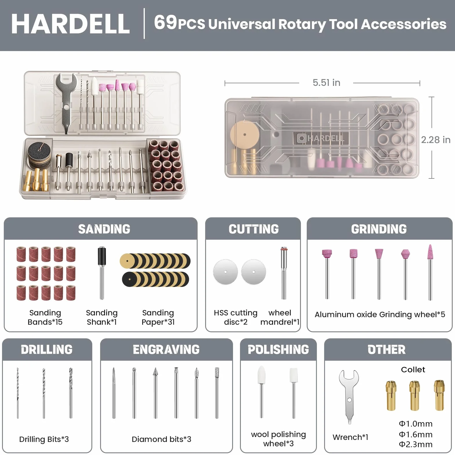 HARDELL 4V Mini Trapano a Batteria, 5 Velocità, Display Digitale, Utensile Rotante Multifunzione con 69 Accessori per Incisione e Taglio