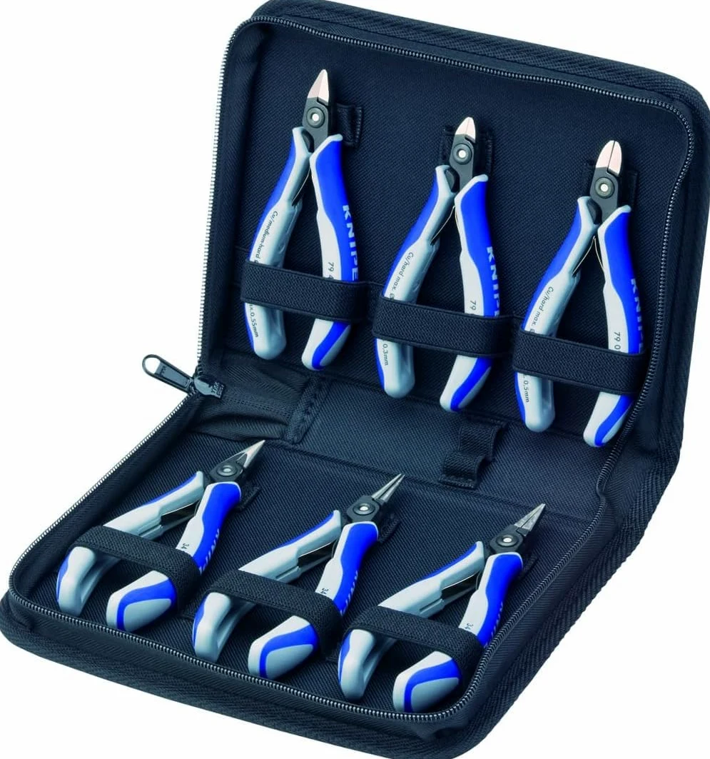 KNIPEX Astuccio con pinze per elettronica con utensili per impiego su componenti elettronici 6 pezzi 215 mm, 00 20 16 P
