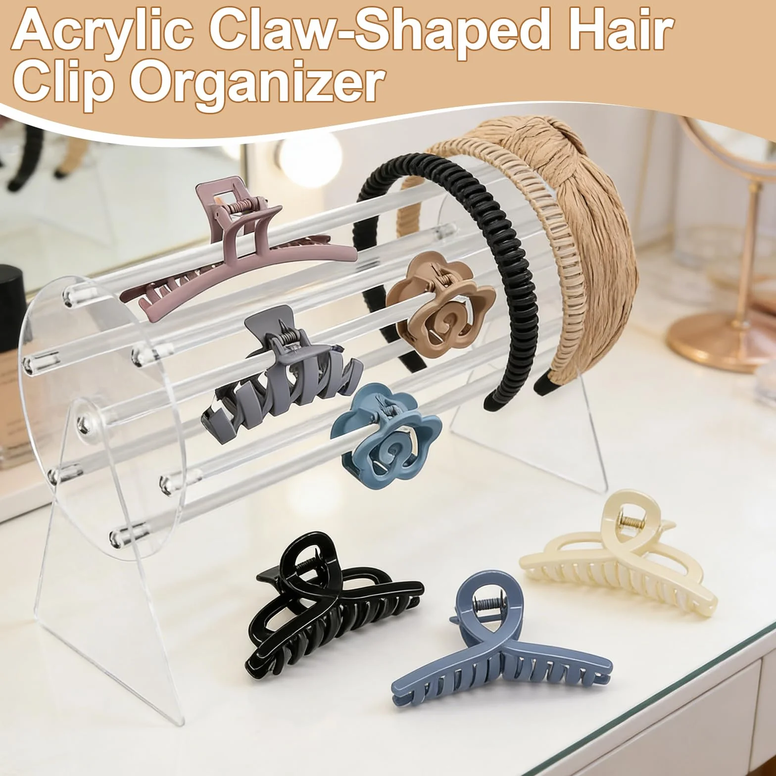 Porta Mollette Capelli Girevole 360° Acrilico - Organizer Fermagli Pinza Espositore Cerchietti