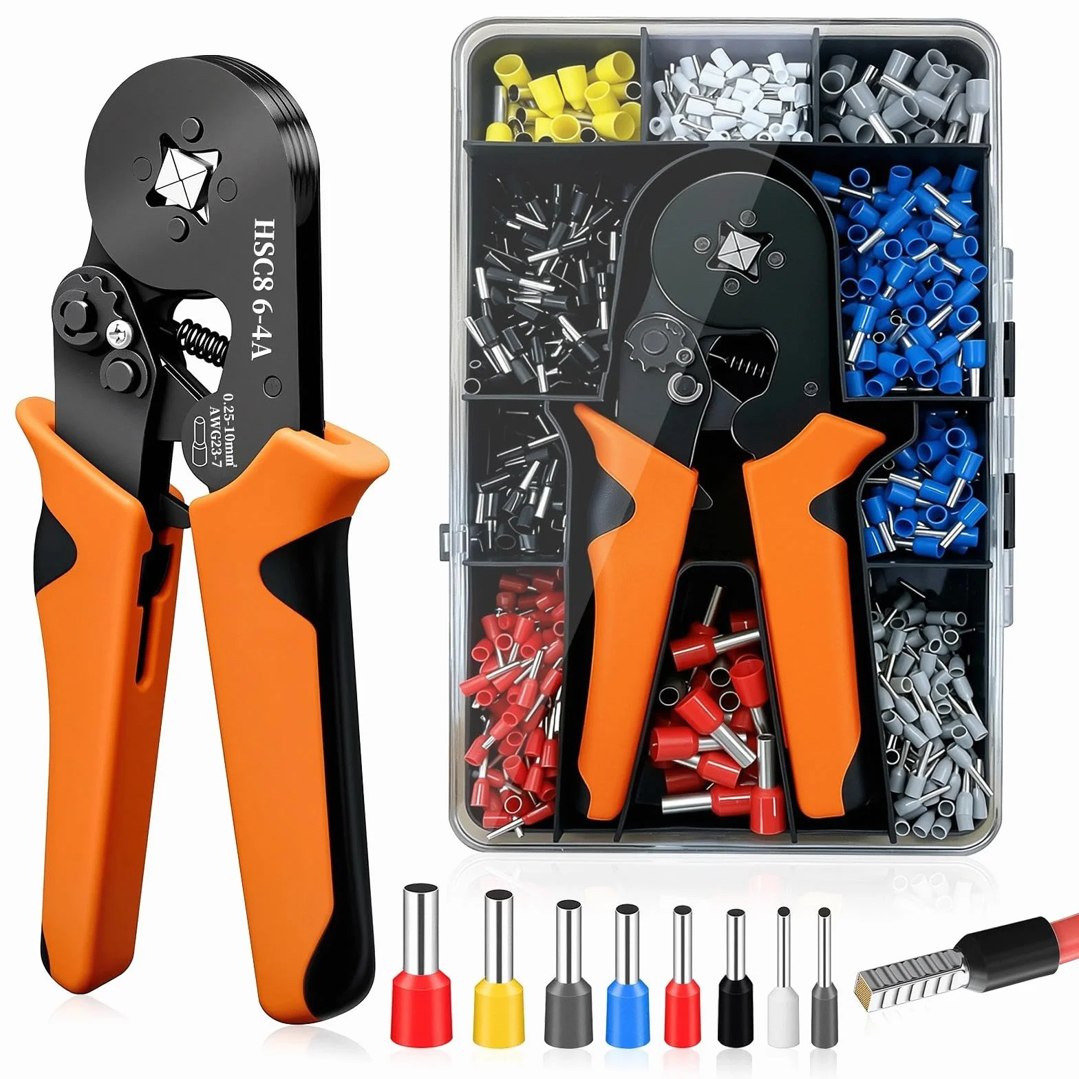 Pinza Crimpatrice Set con 1250 Capicorda, Pinza Capicorda a Ratchet 0,25–10 mm², Crimpatrice per Terminali Elettrici, Kit Elettricista per Auto e Installazioni Elettriche