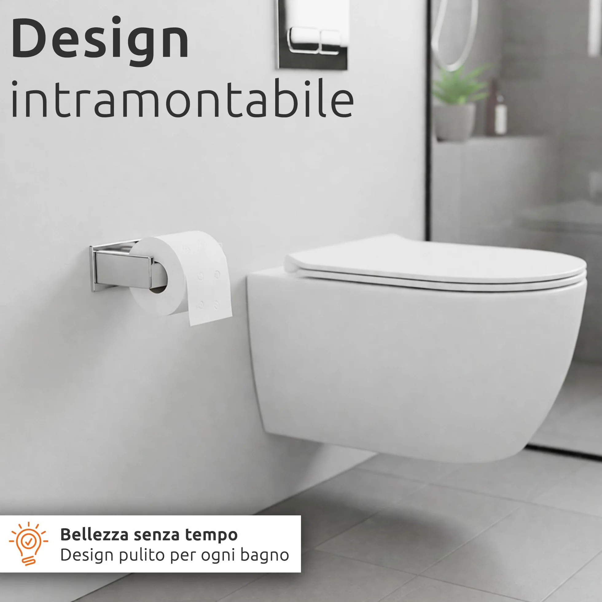 ECENCE Set Porta Asciugamani - 1x Porta Carta Igienica + 2x Ganci Adesivi - Accessori per Bagno - Acciaio Inossidabile 304 cromo
