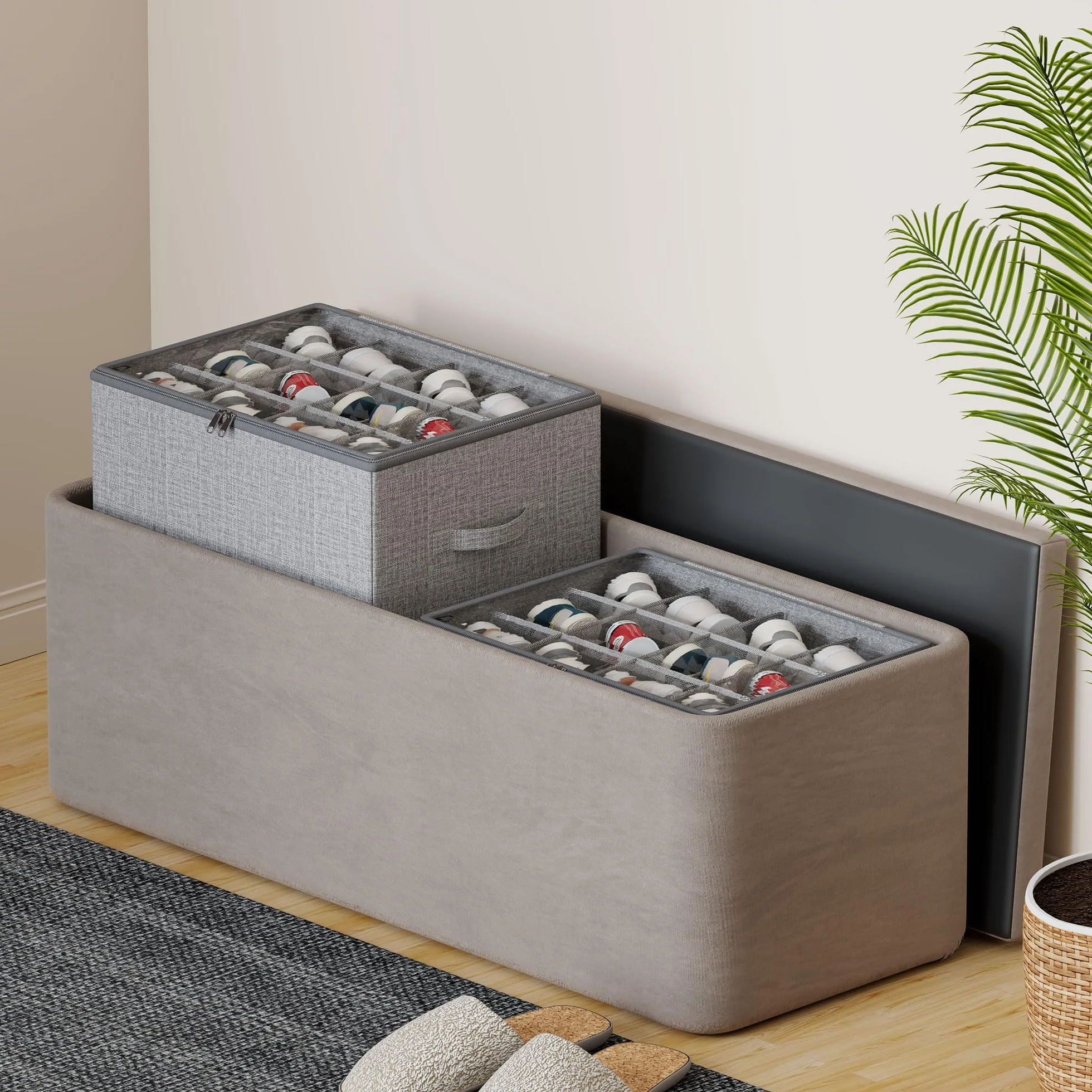 Scatole per Scarpe Pieghevoli con Coperchio Trasparente, Organizer Salvaspazio per 12 Paia, Grigio