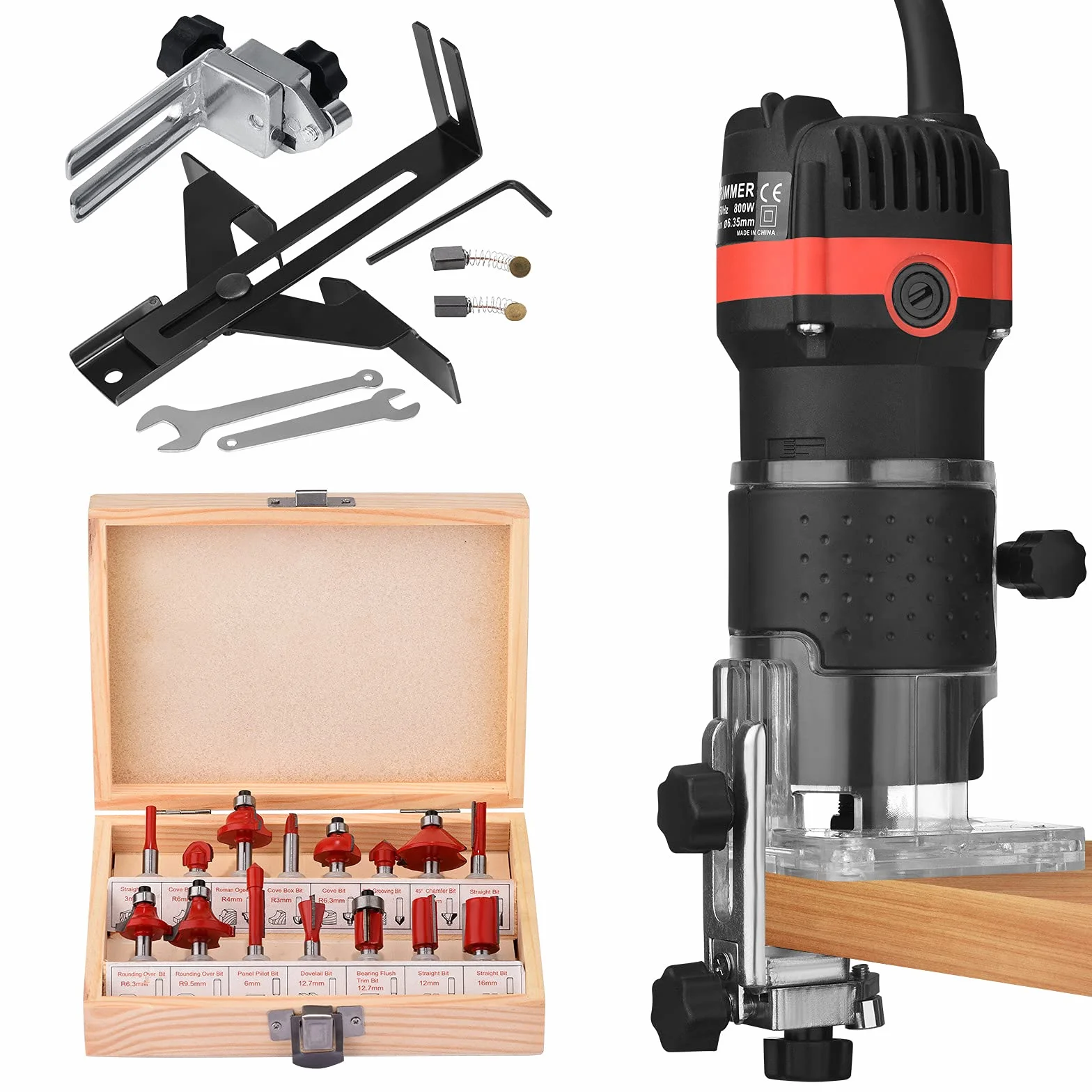 Strumento Compatto da 800W per la Lavorazione del Legno Router Portatile per la Lavorazione del Legno Router elettrico per Legno Trimmer con 15 Pezzi di Fresa Fai da te