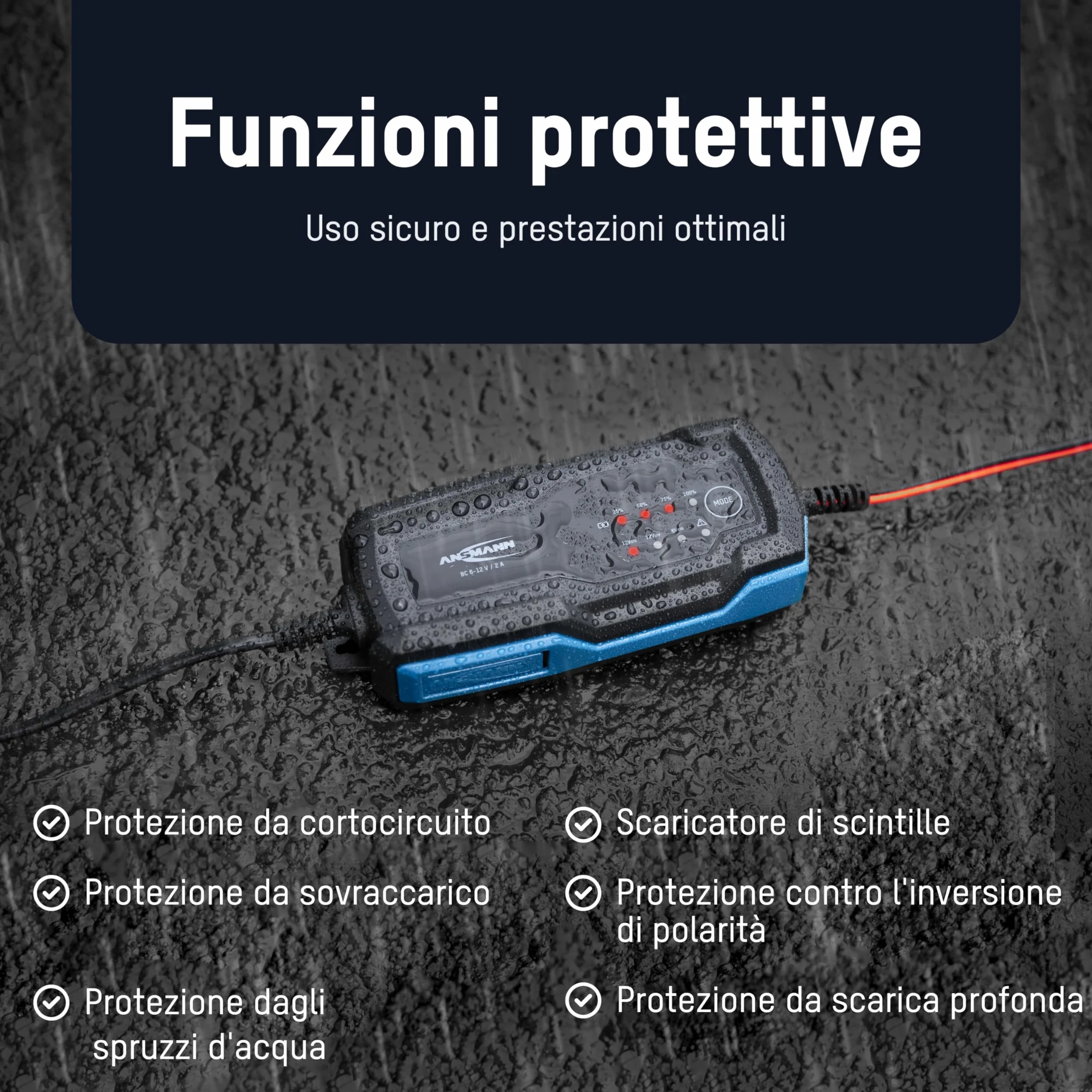 ANSMANN Caricabatterie intelligente a 10 fasi 6V 12V / 10A con display LCD per batterie al piombo-acido, piombo-gel e piombo-pile, nonché batterie LiFePo4 a 12V per auto, moto e furgoni